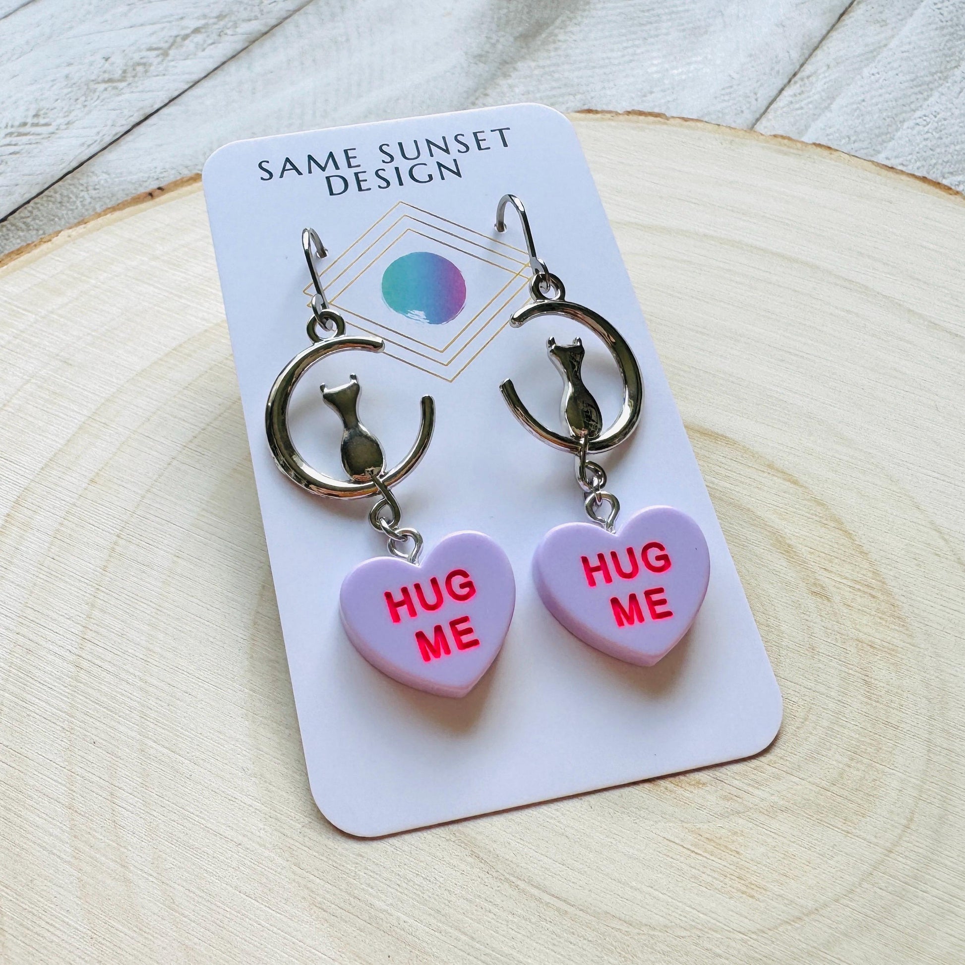 Cat Earrings, Moon Jewelry, Heart Earrings, Best Gifts for Aunt, Mothers Day Gift from Daughter, Easter Basket Stuffers for Tween