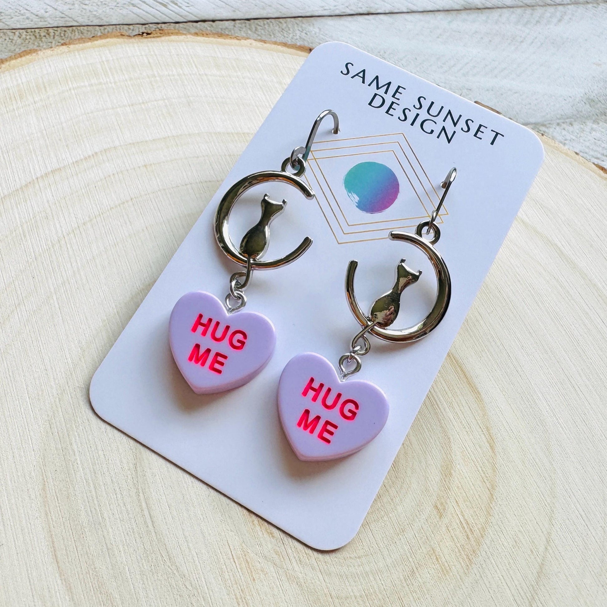 Cat Earrings, Moon Jewelry, Heart Earrings, Best Gifts for Aunt, Mothers Day Gift from Daughter, Easter Basket Stuffers for Tween