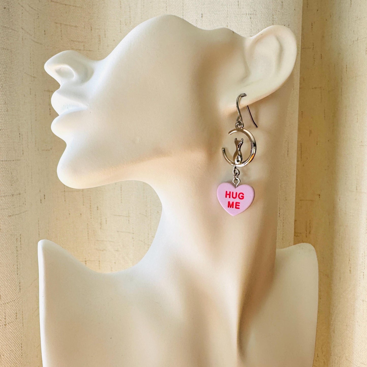 Cat Earrings, Moon Jewelry, Heart Earrings, Best Gifts for Aunt, Mothers Day Gift from Daughter, Easter Basket Stuffers for Tween
