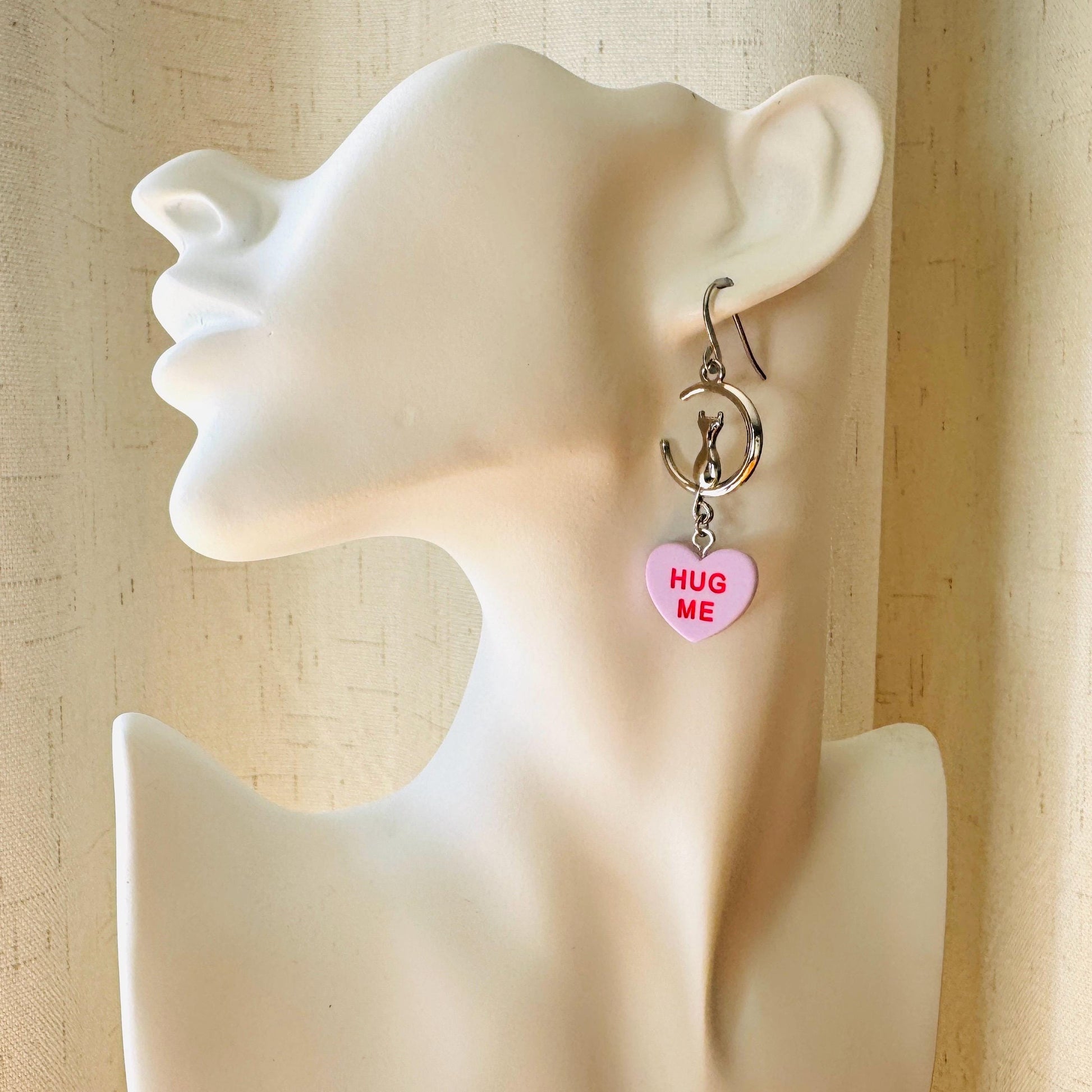 Cat Earrings, Moon Jewelry, Heart Earrings, Best Gifts for Aunt, Mothers Day Gift from Daughter, Easter Basket Stuffers for Tween
