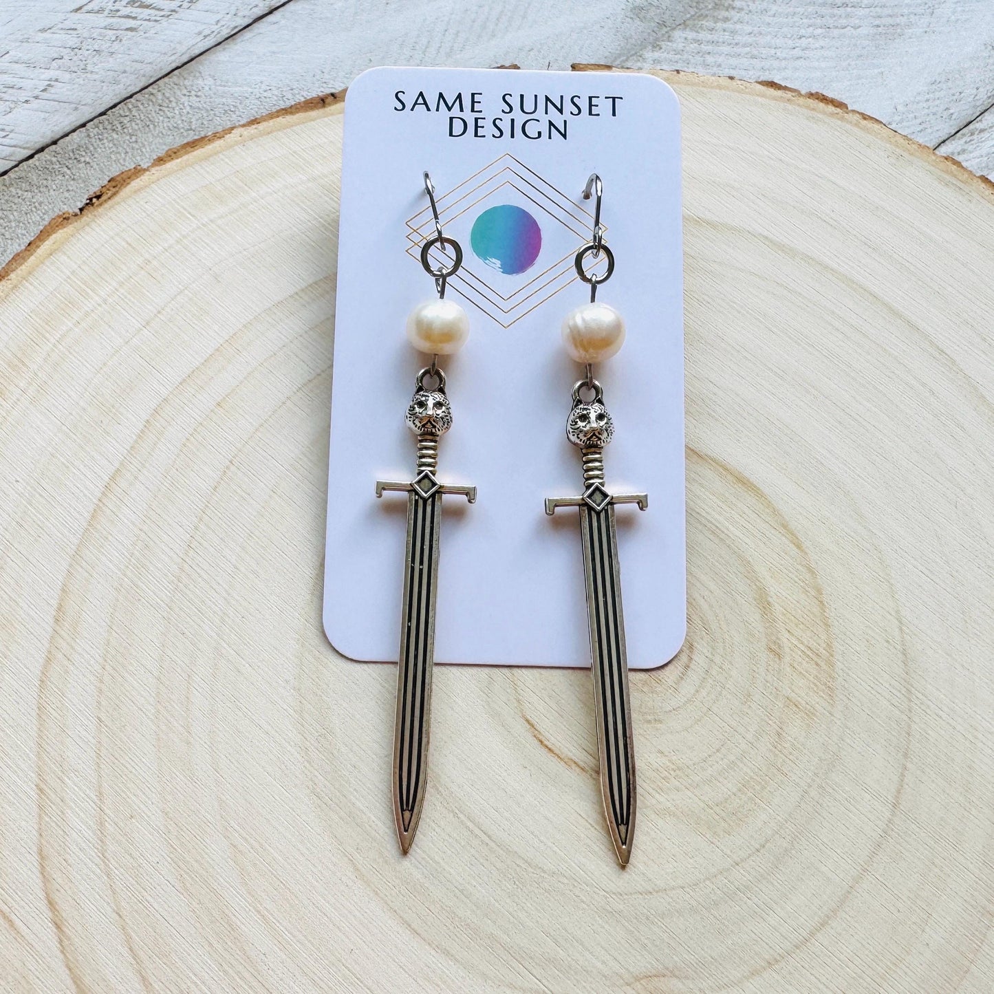 Sword Earrings, Pearl Earrings, Punk Earrings Dangle, Cat Earrings, Goth Earrings for Women, Easter Basket Stuffers for Tween, Gift for Mom