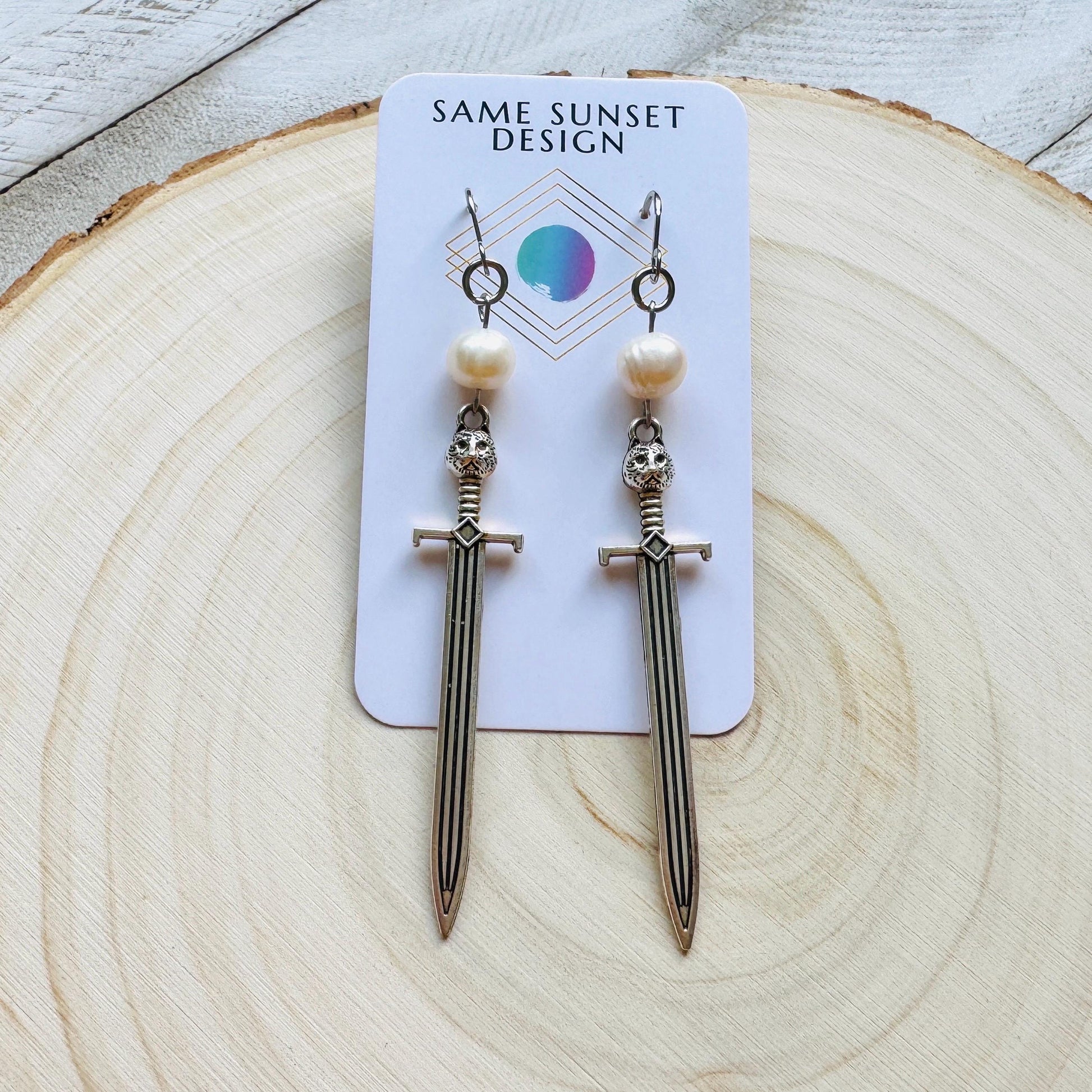 Sword Earrings, Pearl Earrings, Punk Earrings Dangle, Cat Earrings, Goth Earrings for Women, Easter Basket Stuffers for Tween, Gift for Mom