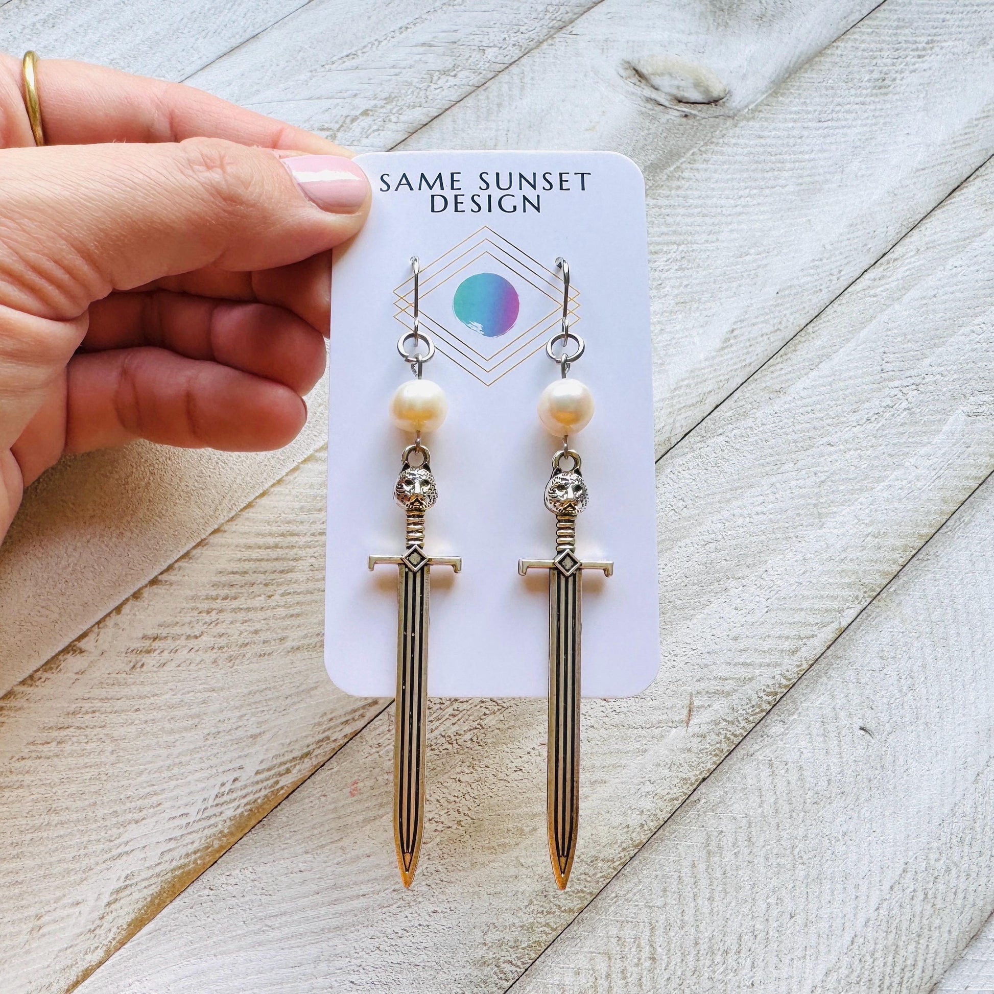 Sword Earrings, Pearl Earrings, Punk Earrings Dangle, Cat Earrings, Goth Earrings for Women, Easter Basket Stuffers for Tween, Gift for Mom