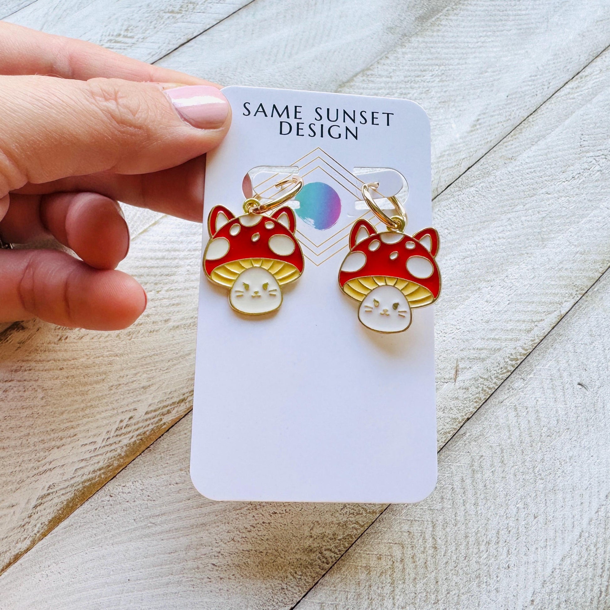 Cat Earrings, Mushroom Earrings, Huggie Hoops, Kitty Jewelry, Kawaii Jewelry, Easter Basket Stuffers for Tween, Unique Gifts for Teachers