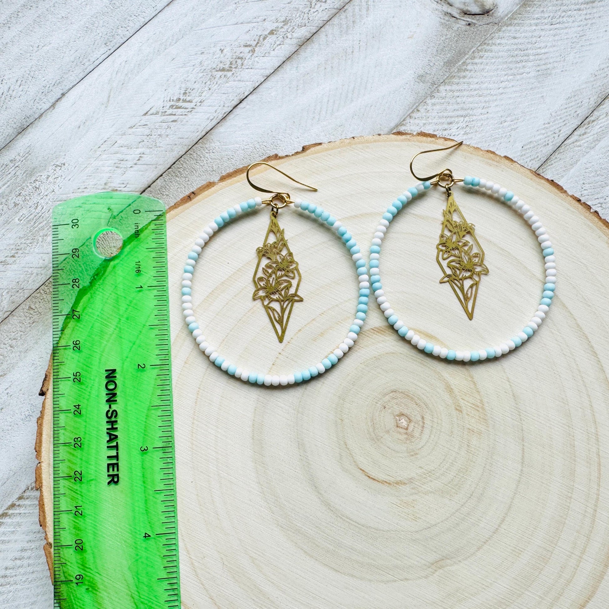 Flower Earrings, Blue Earrings, Seed Bead Hoop Earrings, Pastel Earrings, Boho Earrings, Easter Basket Stuffers for Women, Gift for Mom
