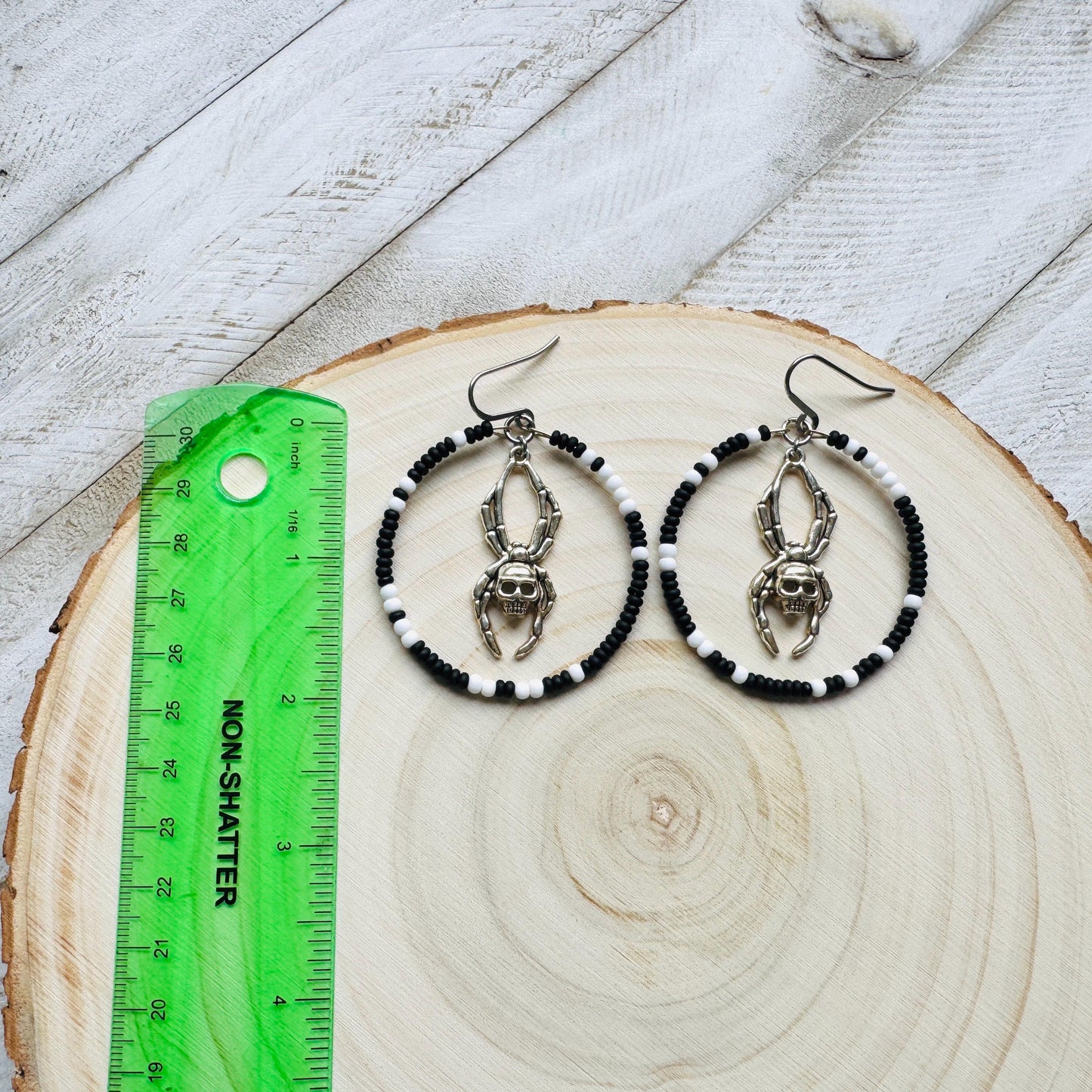 Spider Earrings, Seed Bead Earrings, Hoop Earrings Silver, Corporate Goth, Punk Earrings Dangle, Easter Basket Stuffers for Women, Witchy