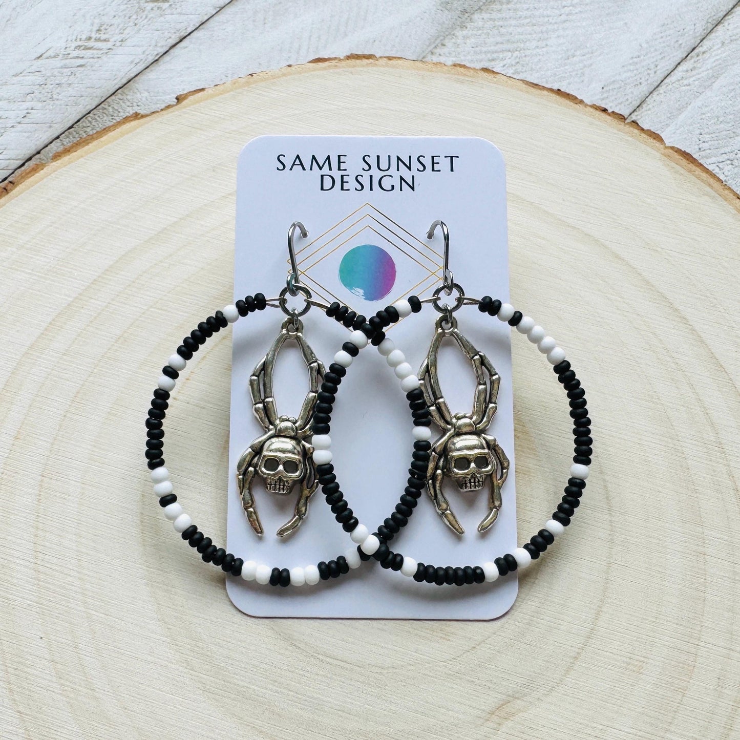 Spider Earrings, Seed Bead Earrings, Hoop Earrings Silver, Corporate Goth, Punk Earrings Dangle, Easter Basket Stuffers for Women, Witchy
