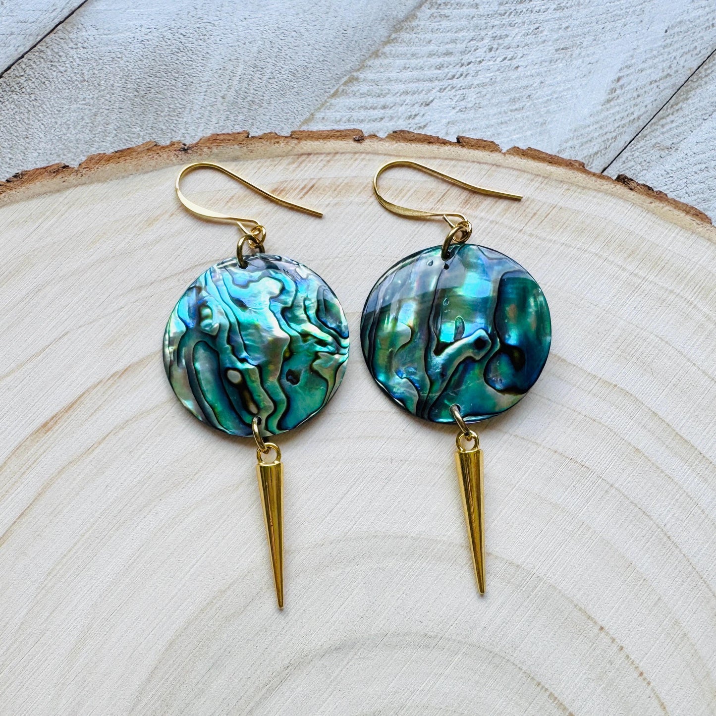 Abalone Earrings, Spike Earrings, Shell Earrings, Beachy Earrings Gold, Boho Earrings, Wanderlust Jewelry, Easter Basket Stuffers for Women