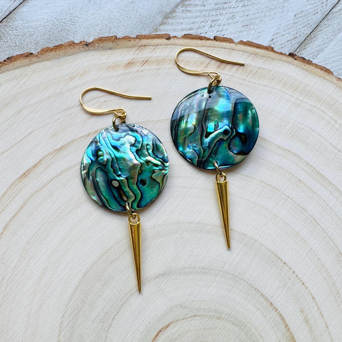 Abalone Earrings, Spike Earrings, Shell Earrings, Beachy Earrings Gold, Boho Earrings, Wanderlust Jewelry, Easter Basket Stuffers for Women