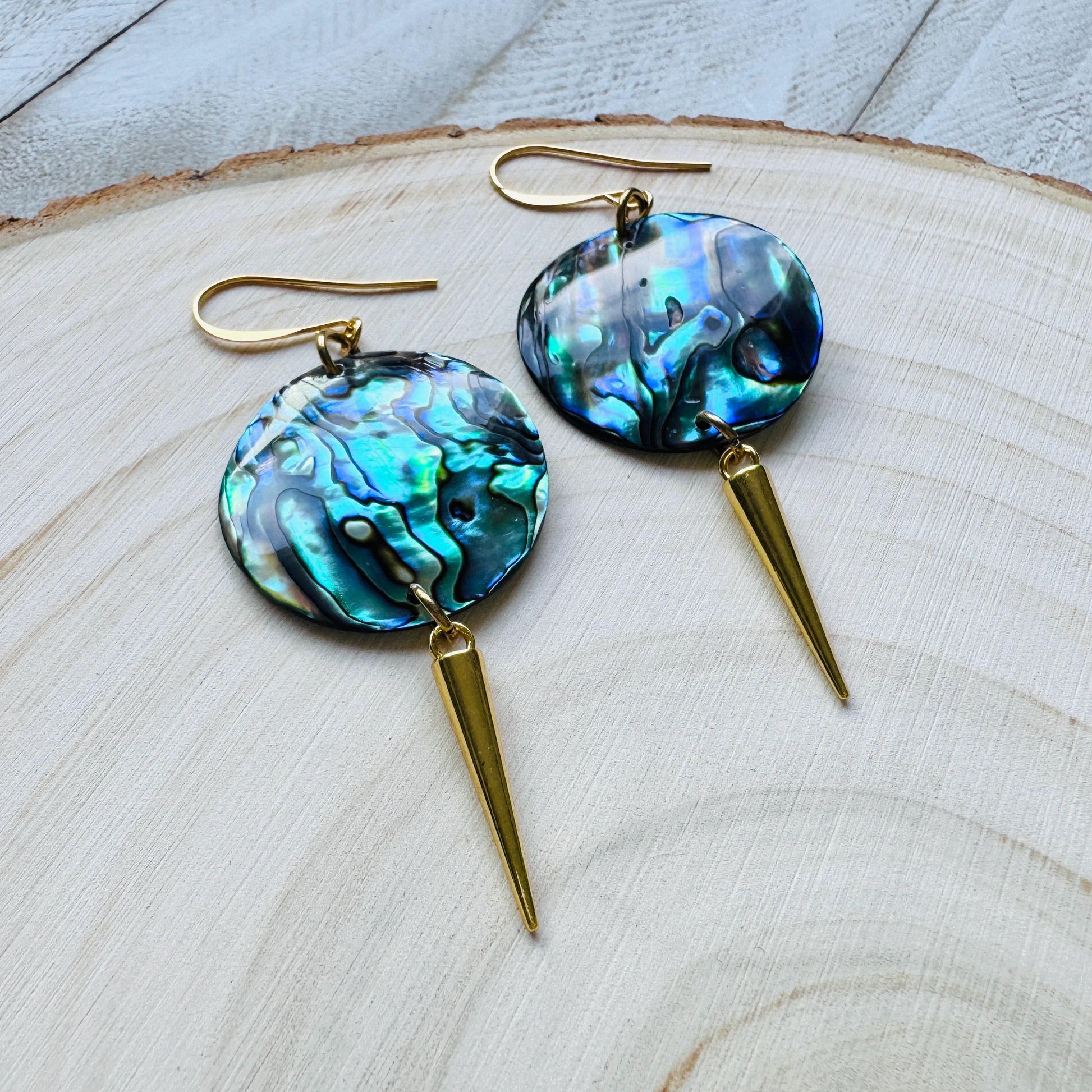 Abalone Earrings, Spike Earrings, Shell Earrings, Beachy Earrings Gold, Boho Earrings, Wanderlust Jewelry, Easter Basket Stuffers for Women