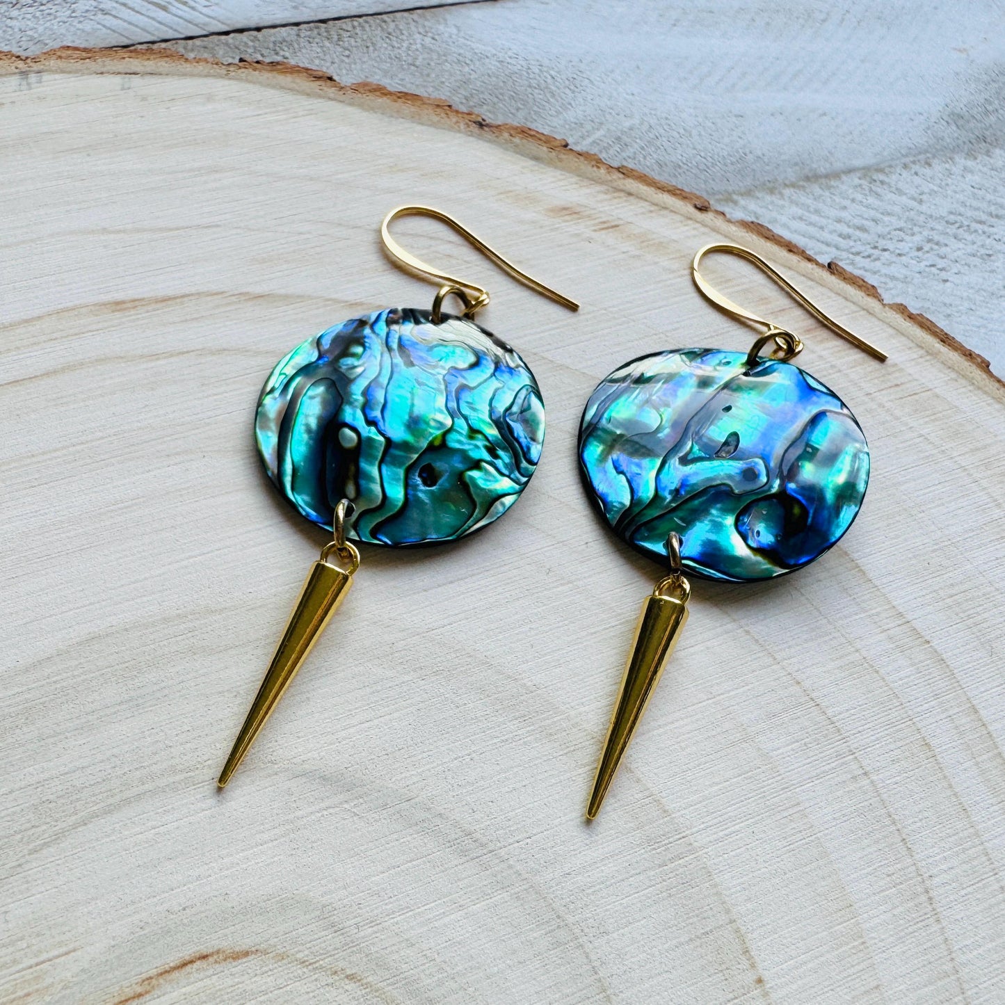Abalone Earrings, Spike Earrings, Shell Earrings, Beachy Earrings Gold, Boho Earrings, Wanderlust Jewelry, Easter Basket Stuffers for Women