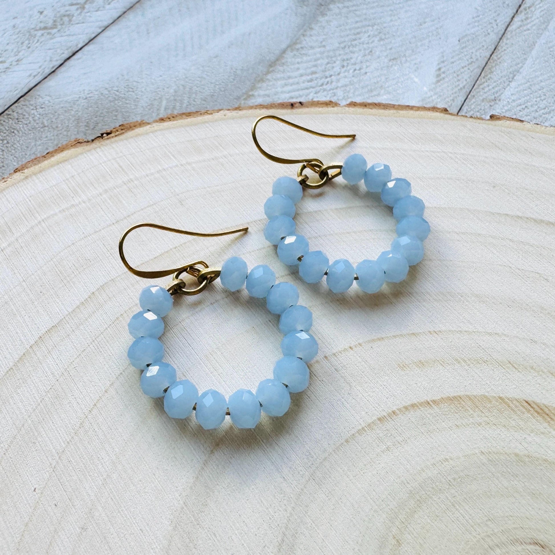 Blue Bead Earrings, Hoop Earrings Gold, Beaded Earrings, Boho Earrings Dangle, Western Jewelry, Easter Basket Stuffers for Women, Cute