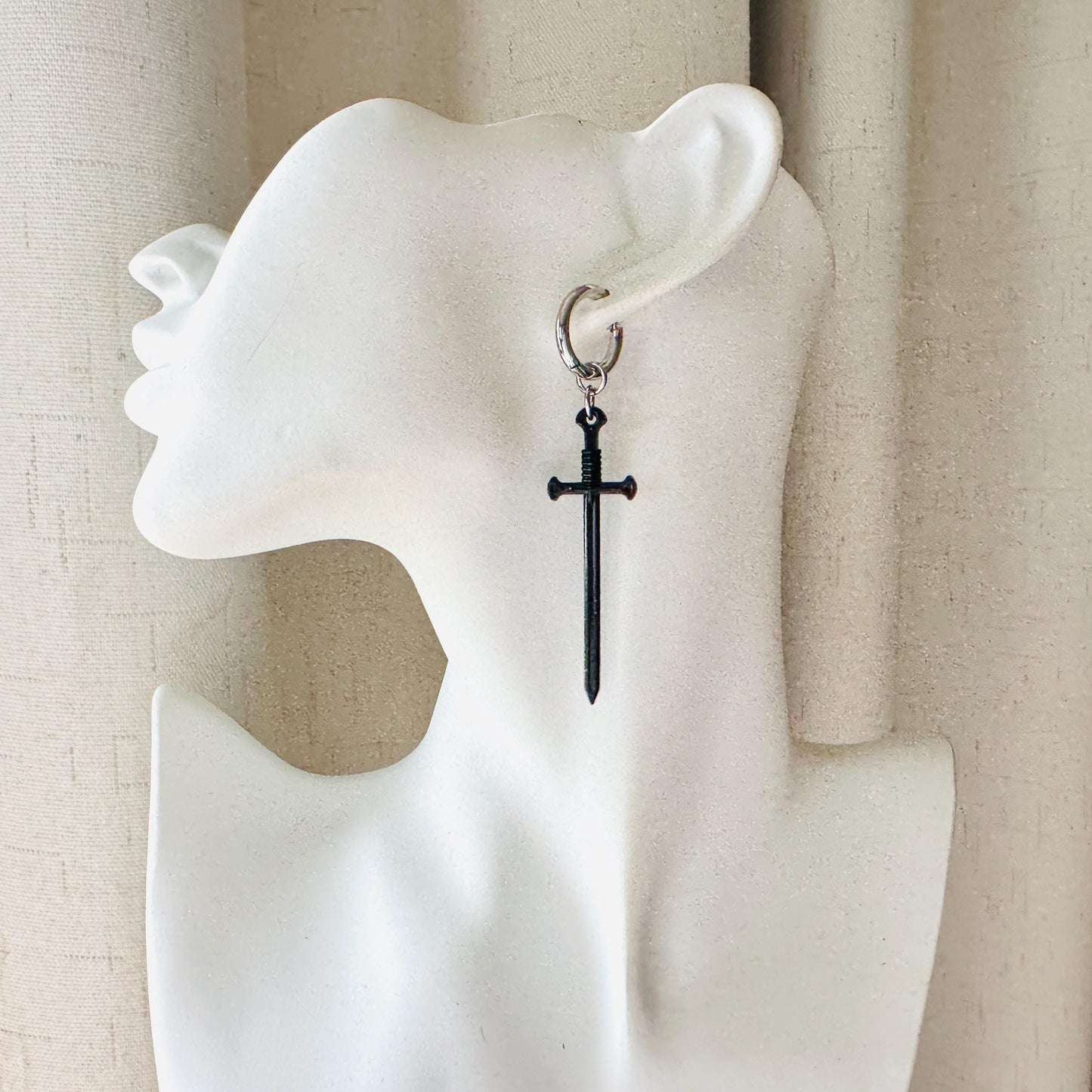 Dagger Earrings, Sword Earrings, Goth Earrings Men, Punk Jewelry, Huggie Hoop Earrings, Trendy Jewelry 2025, Fun Birthday Gift, Gift for Mom