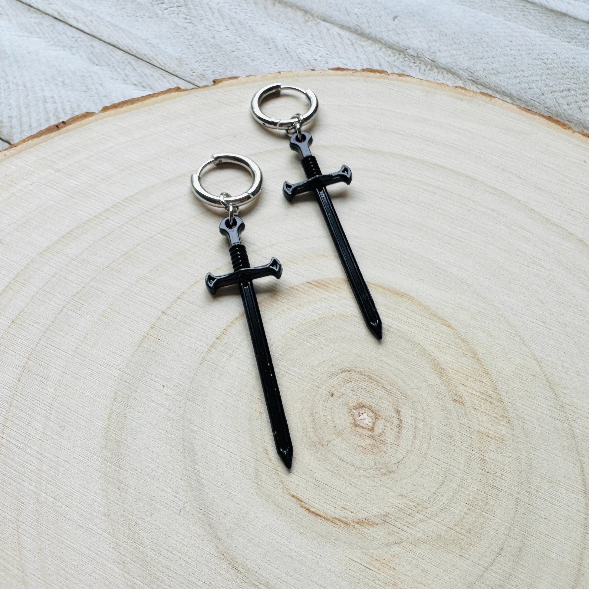 Dagger Earrings, Sword Earrings, Goth Earrings Men, Punk Jewelry, Huggie Hoop Earrings, Trendy Jewelry 2025, Fun Birthday Gift, Gift for Mom