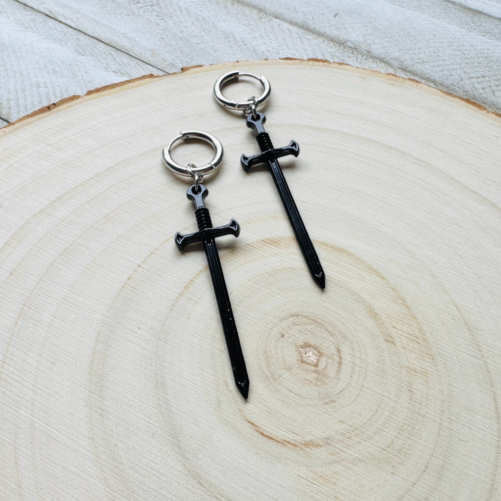 Dagger Earrings, Sword Earrings, Goth Earrings Men, Punk Jewelry, Huggie Hoop Earrings, Trendy Jewelry 2025, Fun Birthday Gift, Gift for Mom