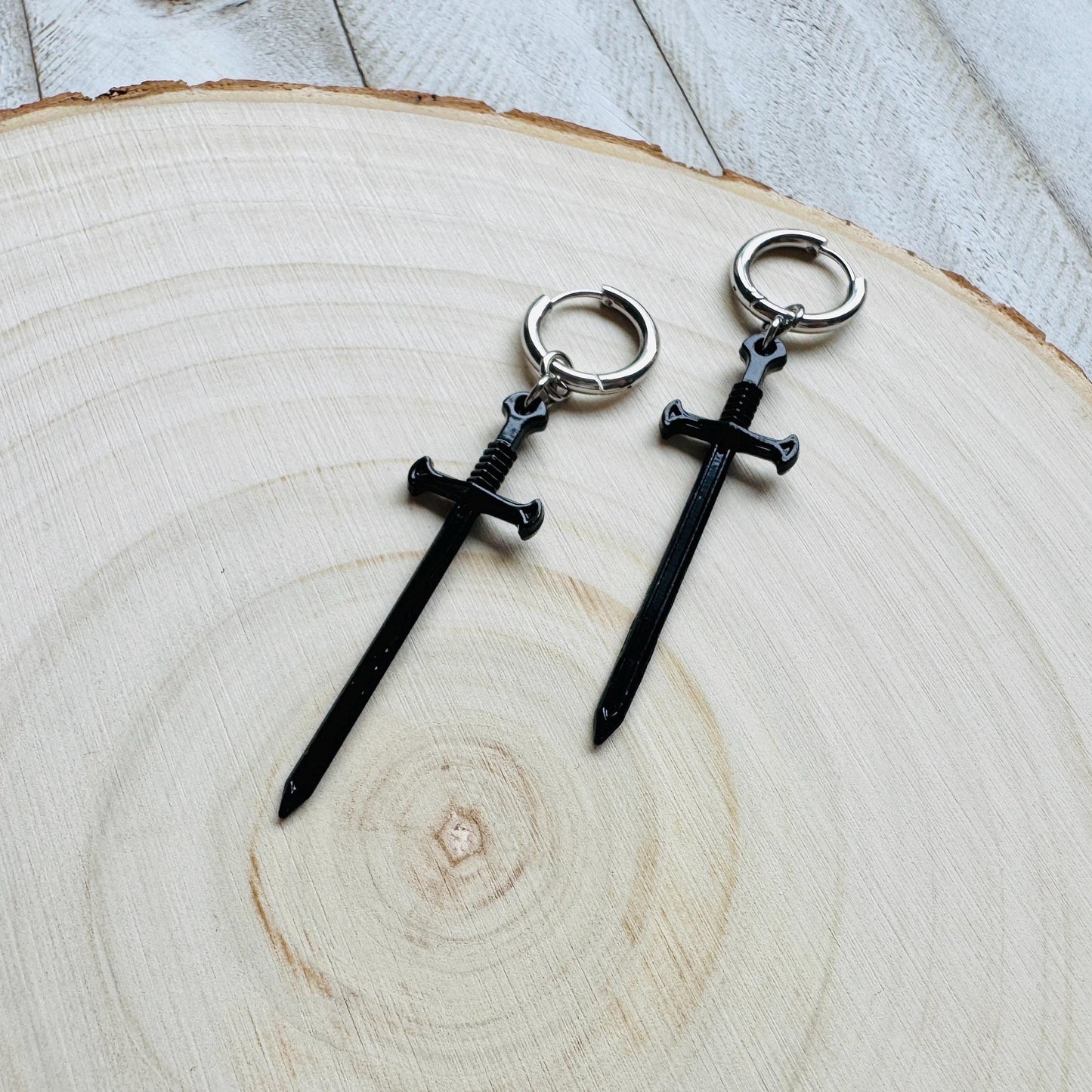 Dagger Earrings, Sword Earrings, Goth Earrings Men, Punk Jewelry, Huggie Hoop Earrings, Trendy Jewelry 2025, Fun Birthday Gift, Gift for Mom