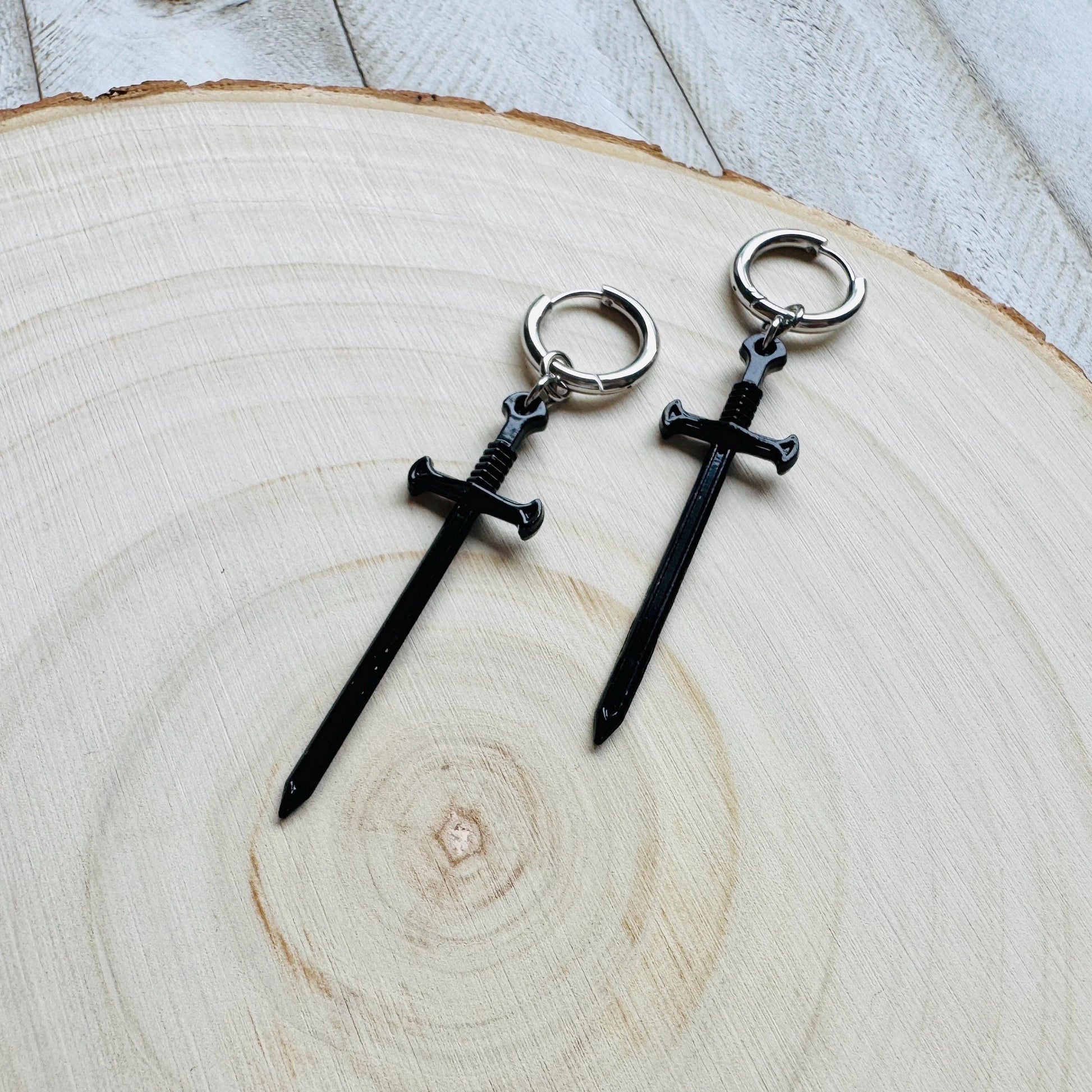 Dagger Earrings, Sword Earrings, Goth Earrings Men, Punk Jewelry, Huggie Hoop Earrings, Trendy Jewelry 2025, Fun Birthday Gift, Gift for Mom