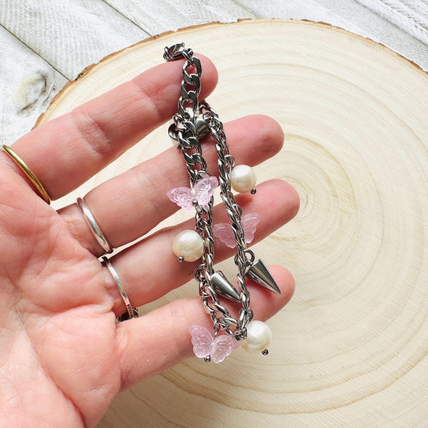 Chain Bracelet, Stainless Steel Bracelet, Punk Bracelet, Goth Bracelet Silver, Spike Bracelet, Best Gifts for Aunt, Graduation Gifts