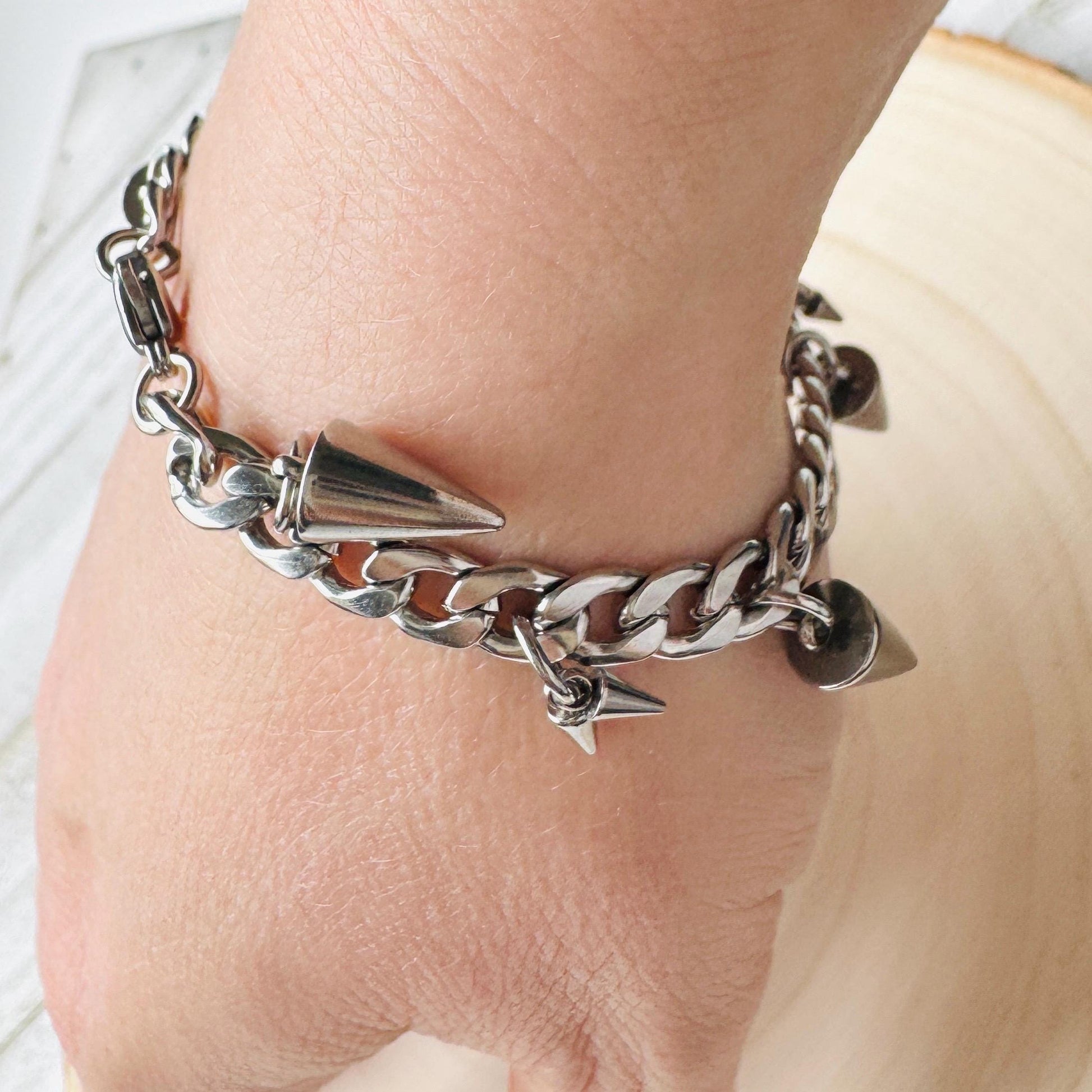 Chain Bracelet, Stainless Steel Bracelet, Punk Bracelet, Goth Bracelet Silver, Spike Bracelet, Cute Gifts for Friend, Graduation Gifts