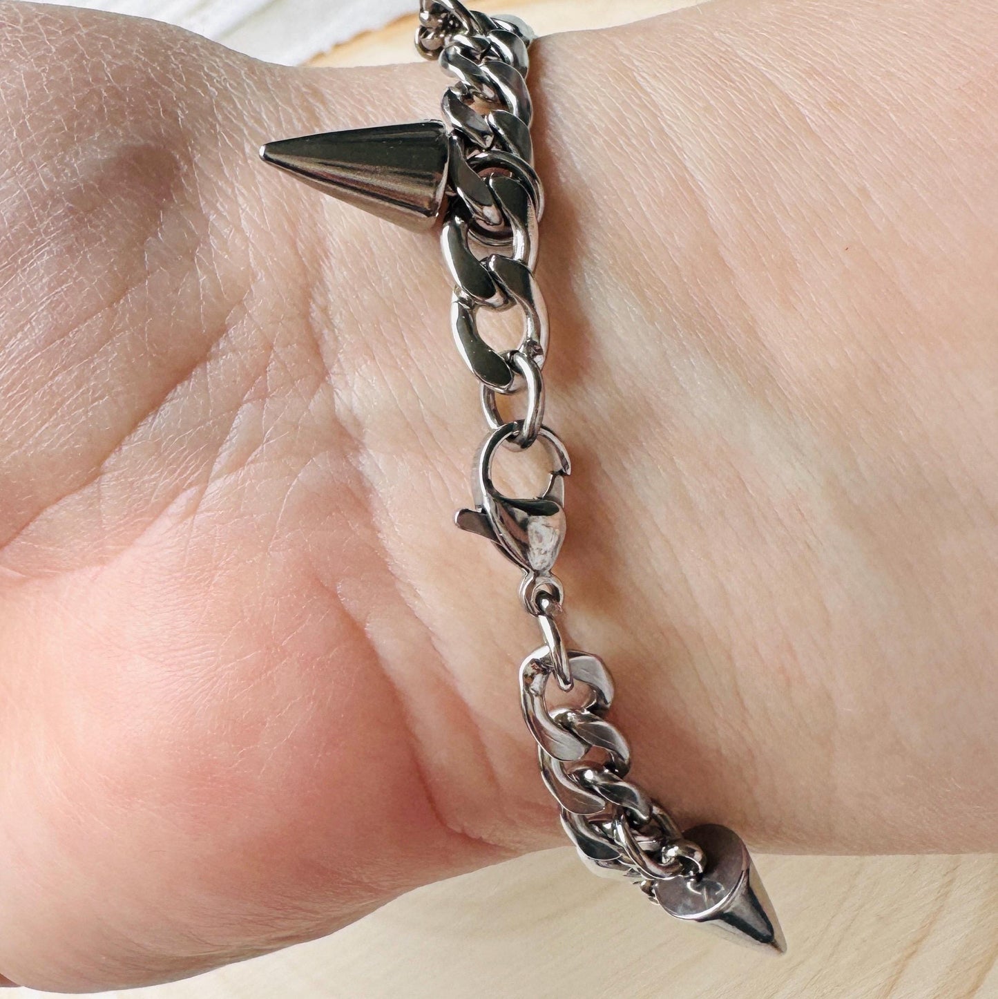 Chain Bracelet, Stainless Steel Bracelet, Punk Bracelet, Goth Bracelet Silver, Spike Bracelet, Cute Gifts for Friend, Graduation Gifts