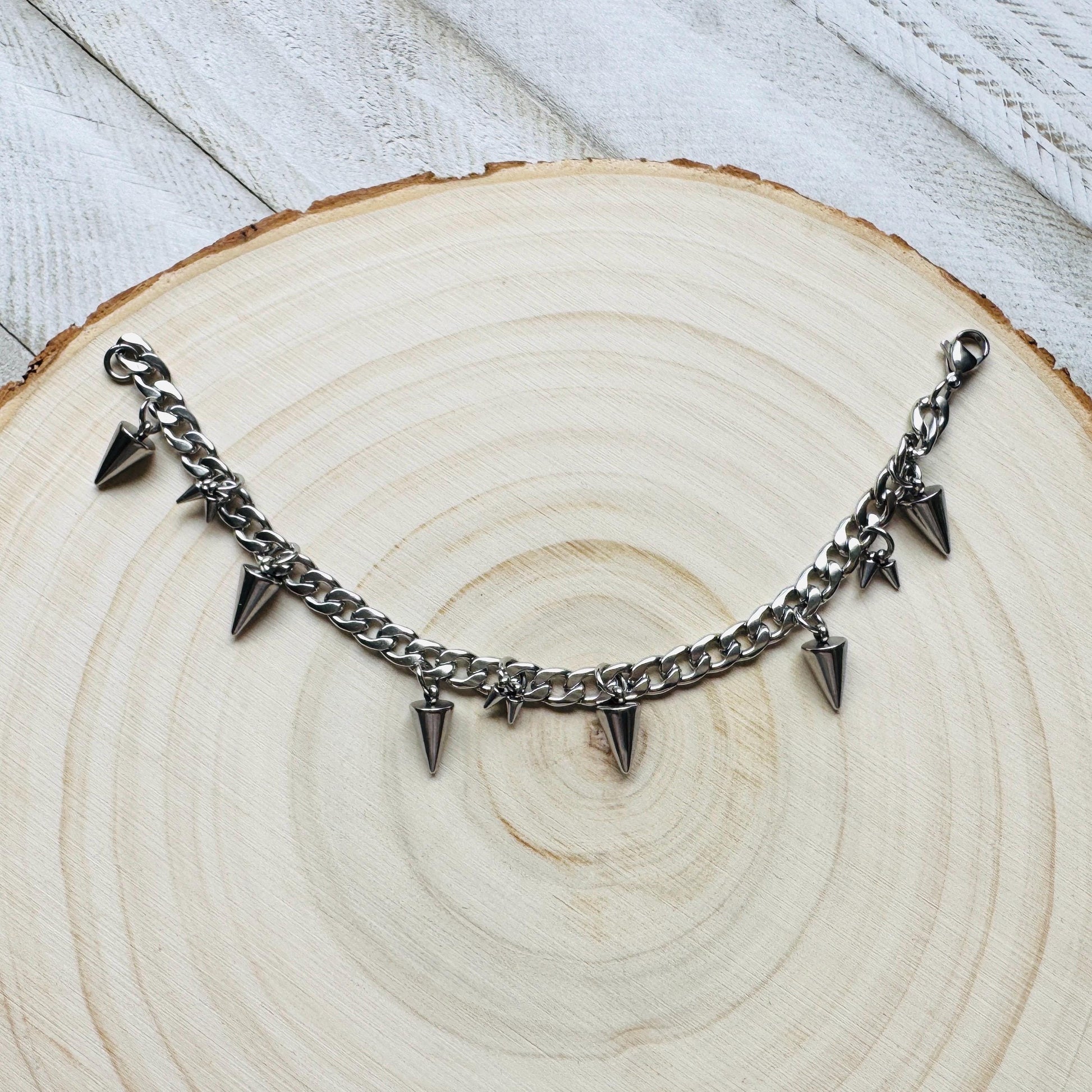 Chain Bracelet, Stainless Steel Bracelet, Punk Bracelet, Goth Bracelet Silver, Spike Bracelet, Cute Gifts for Friend, Graduation Gifts