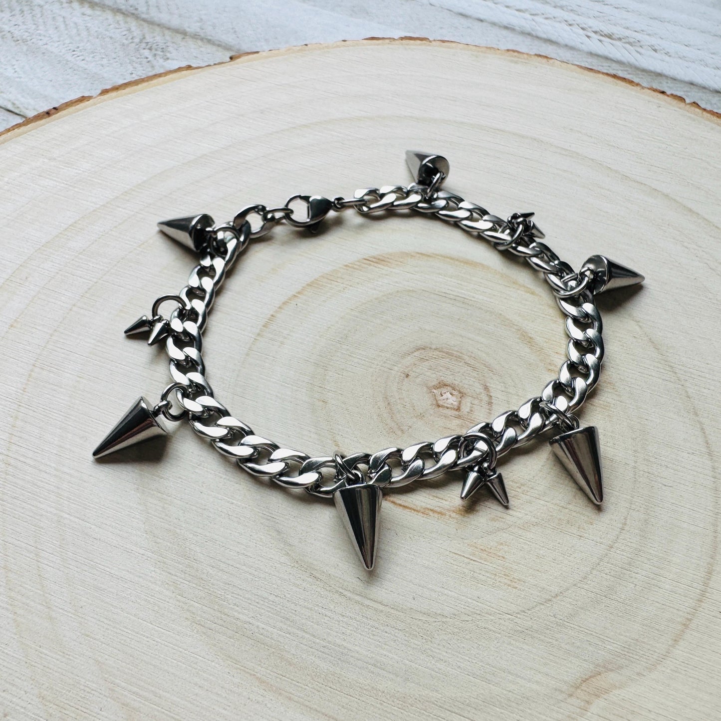 Chain Bracelet, Stainless Steel Bracelet, Punk Bracelet, Goth Bracelet Silver, Spike Bracelet, Cute Gifts for Friend, Graduation Gifts
