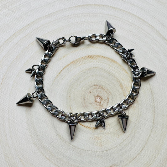 Chain Bracelet, Stainless Steel Bracelet, Punk Bracelet, Goth Bracelet Silver, Spike Bracelet, Cute Gifts for Friend, Graduation Gifts