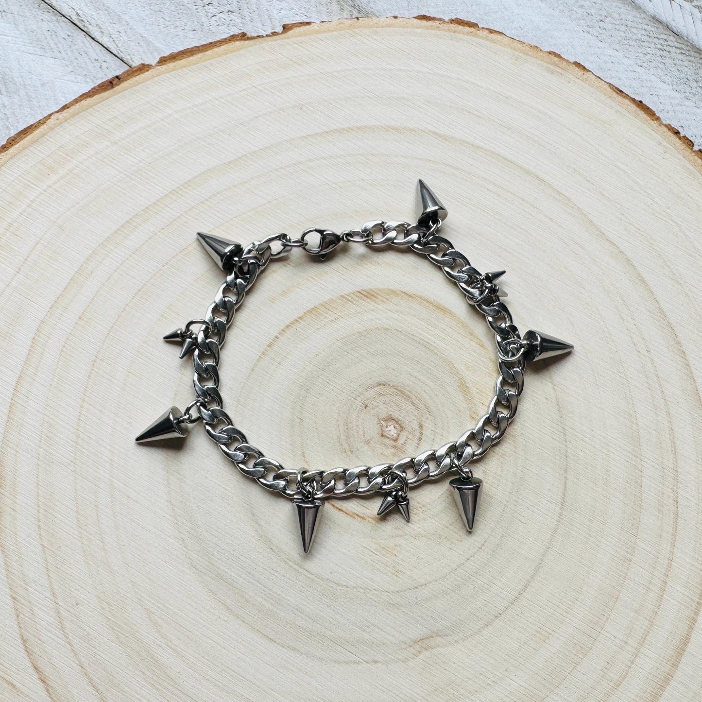 Chain Bracelet, Stainless Steel Bracelet, Punk Bracelet, Goth Bracelet Silver, Spike Bracelet, Cute Gifts for Friend, Graduation Gifts