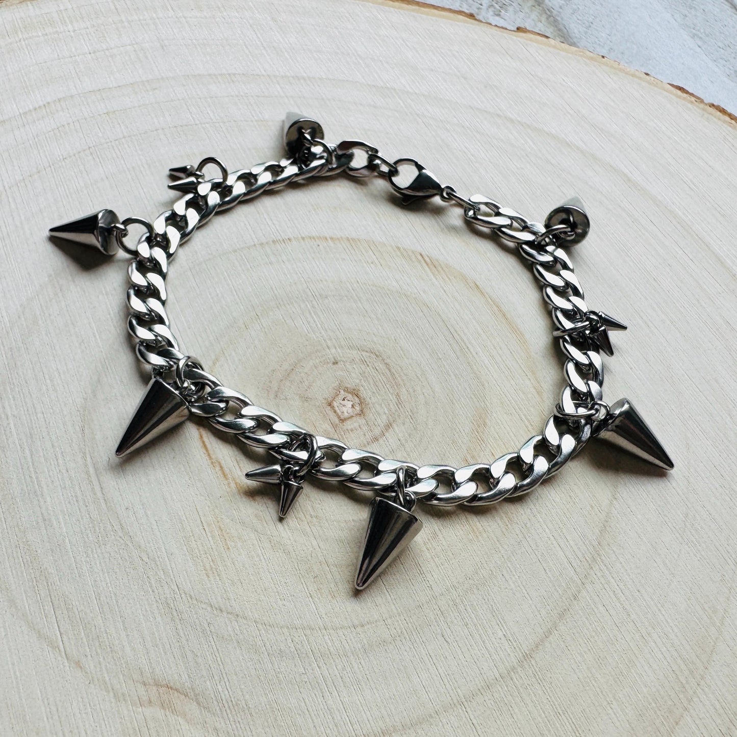 Chain Bracelet, Stainless Steel Bracelet, Punk Bracelet, Goth Bracelet Silver, Spike Bracelet, Cute Gifts for Friend, Graduation Gifts