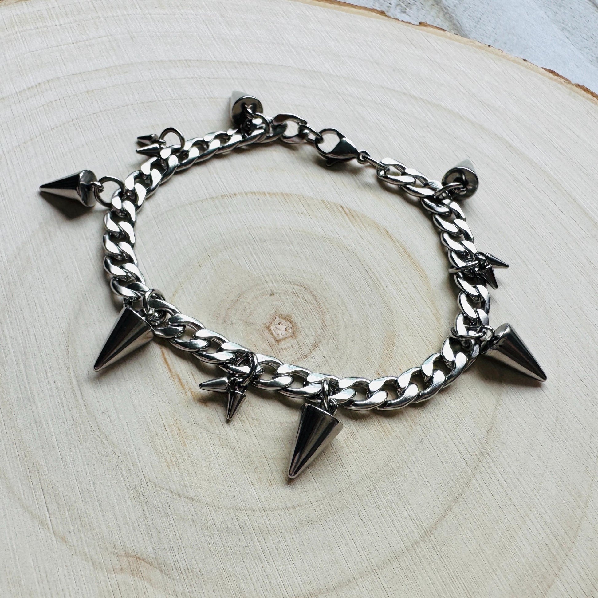 Chain Bracelet, Stainless Steel Bracelet, Punk Bracelet, Goth Bracelet Silver, Spike Bracelet, Cute Gifts for Friend, Graduation Gifts