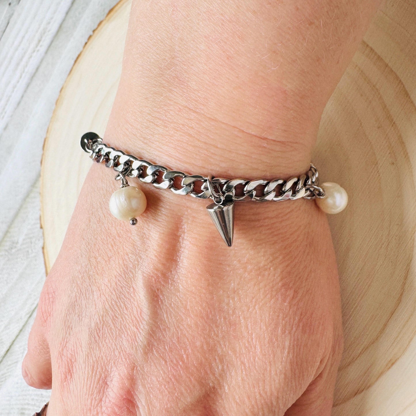 Chain Bracelet, Stainless Steel Bracelet, Punk Bracelet, Goth Bracelet Silver, Spike Bracelet, Best Gifts for Aunt, Corporate Goth