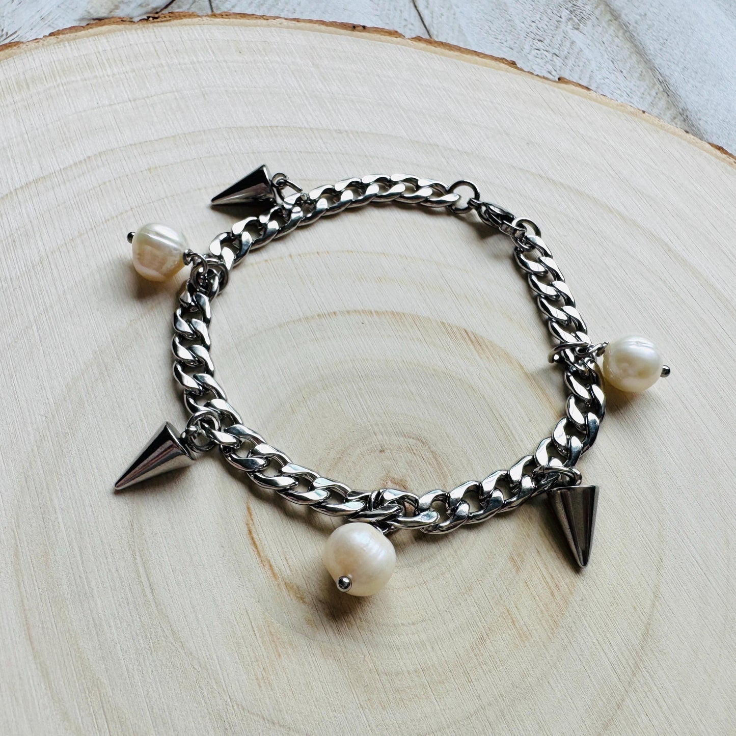 Chain Bracelet, Stainless Steel Bracelet, Punk Bracelet, Goth Bracelet Silver, Spike Bracelet, Best Gifts for Aunt, Corporate Goth