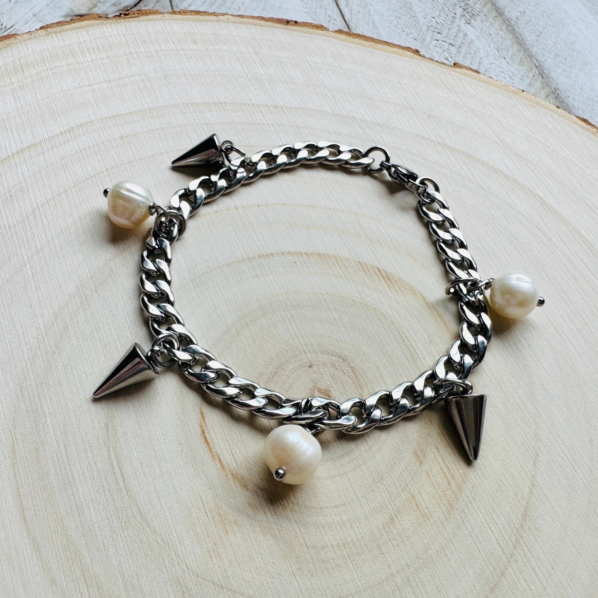 Chain Bracelet, Stainless Steel Bracelet, Punk Bracelet, Goth Bracelet Silver, Spike Bracelet, Best Gifts for Aunt, Corporate Goth