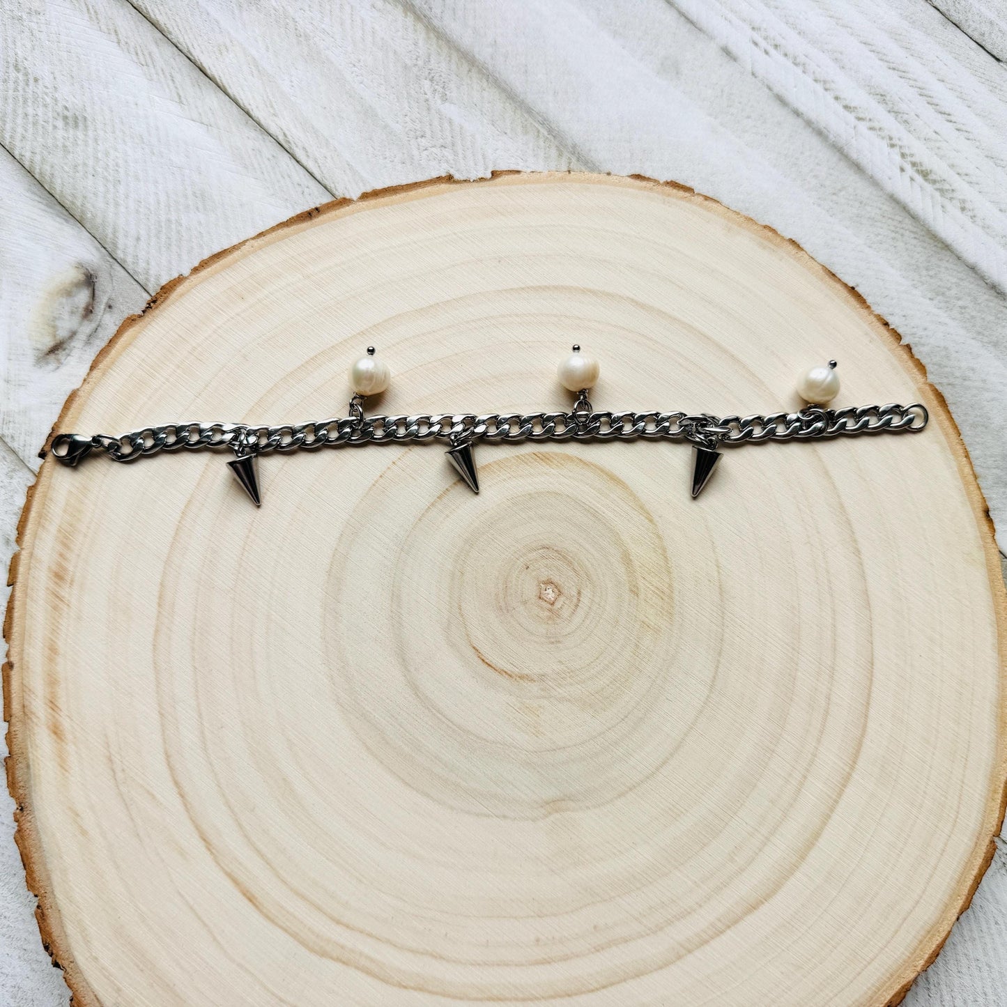 Chain Bracelet, Stainless Steel Bracelet, Punk Bracelet, Goth Bracelet Silver, Spike Bracelet, Best Gifts for Aunt, Corporate Goth