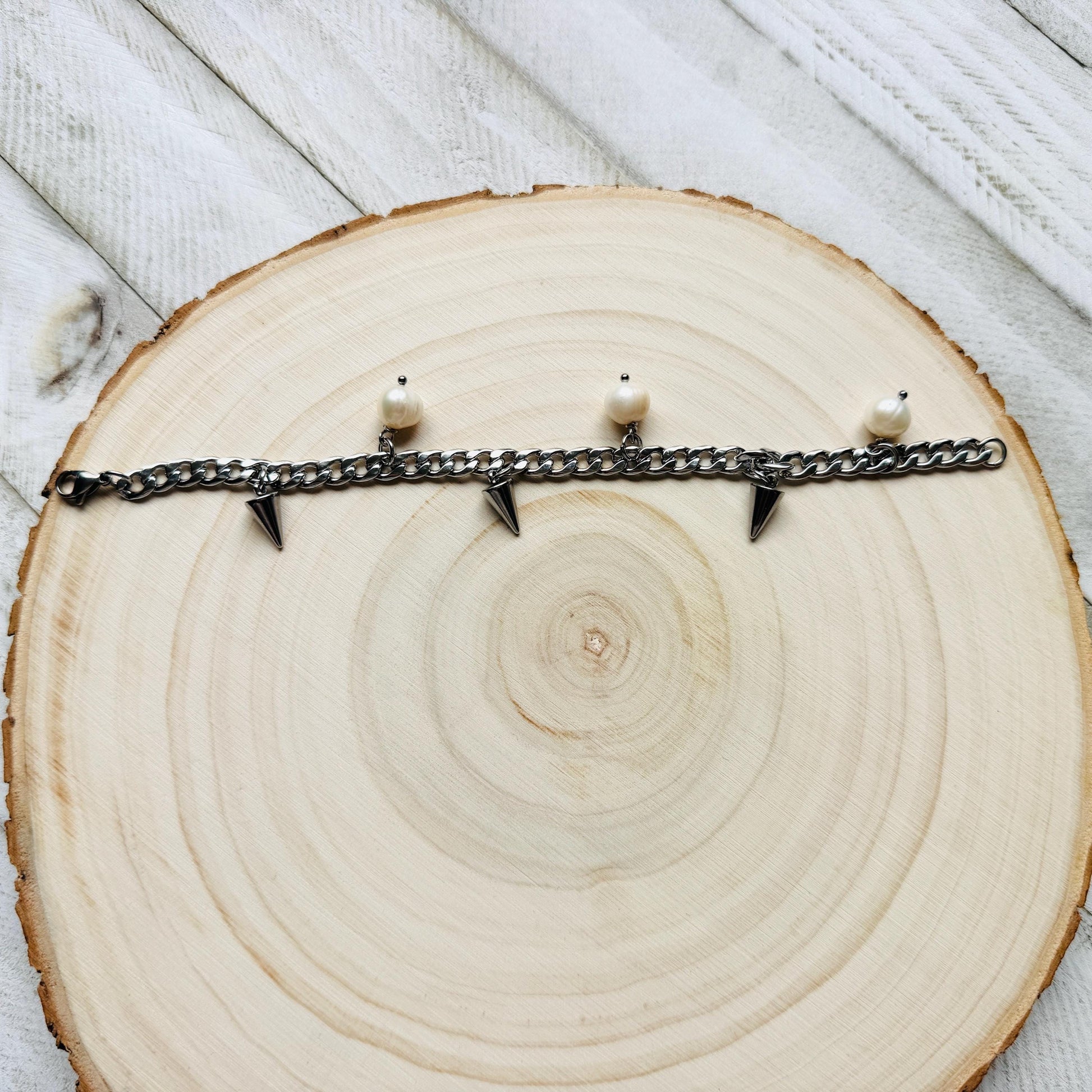 Chain Bracelet, Stainless Steel Bracelet, Punk Bracelet, Goth Bracelet Silver, Spike Bracelet, Best Gifts for Aunt, Corporate Goth