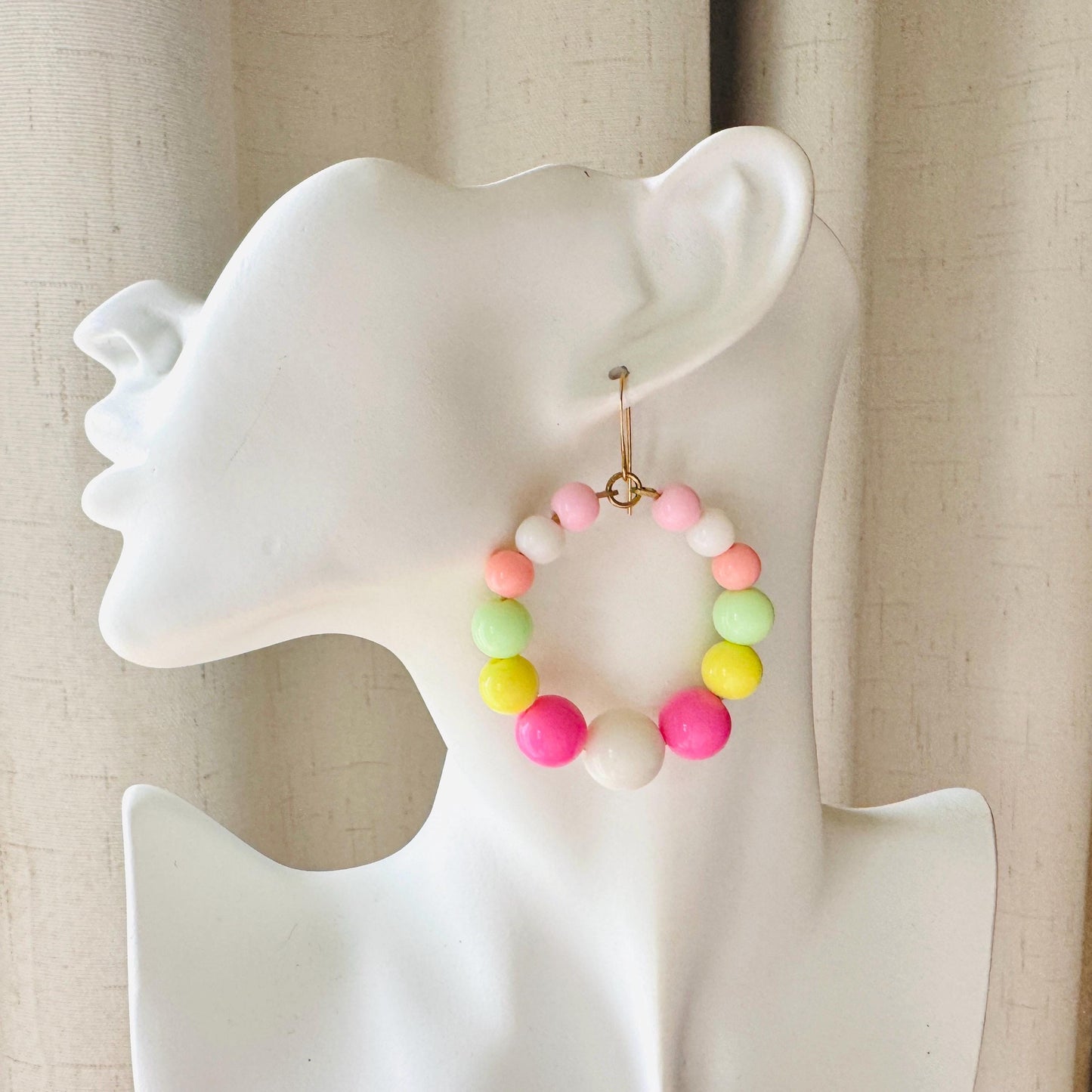 Pastel Earrings, Beaded Hoop Earrings, Boho Earrings Dangle, 90s Vibes, Mothers Day Gift from Daughter, Birthday Gift for Mom, Kawaii
