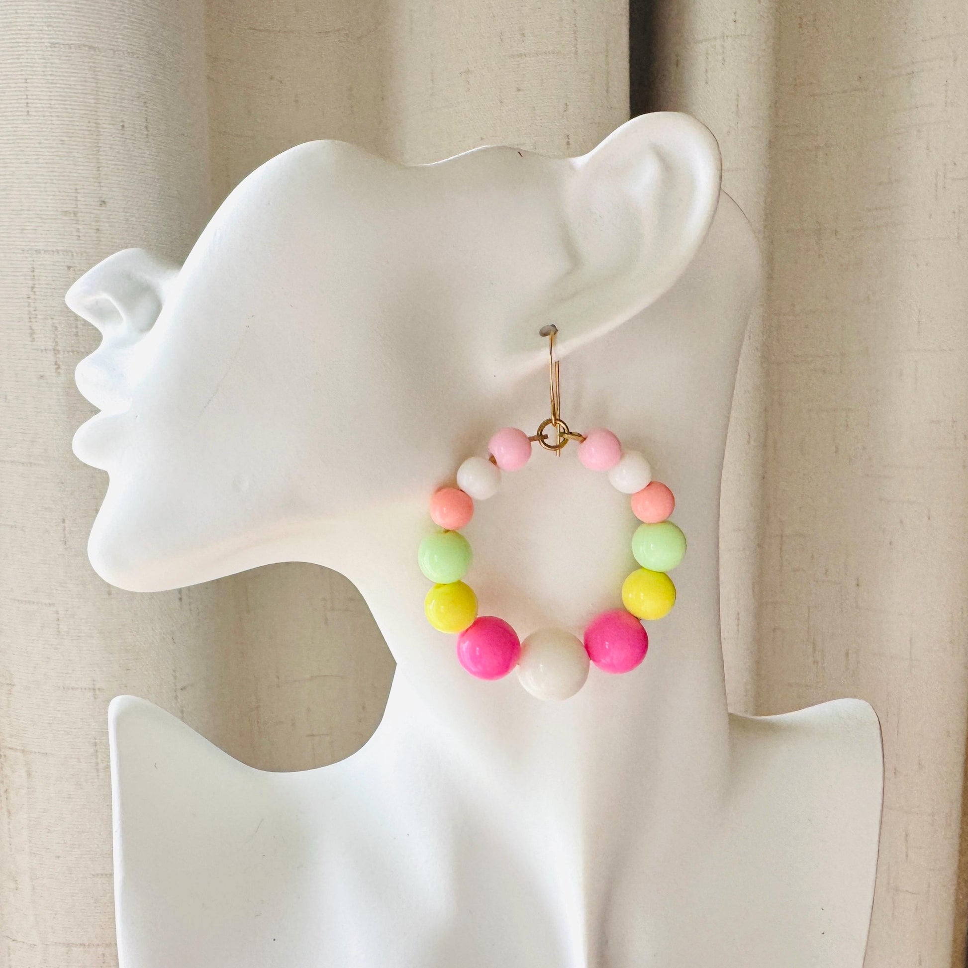 Pastel Earrings, Beaded Hoop Earrings, Boho Earrings Dangle, 90s Vibes, Mothers Day Gift from Daughter, Birthday Gift for Mom, Kawaii