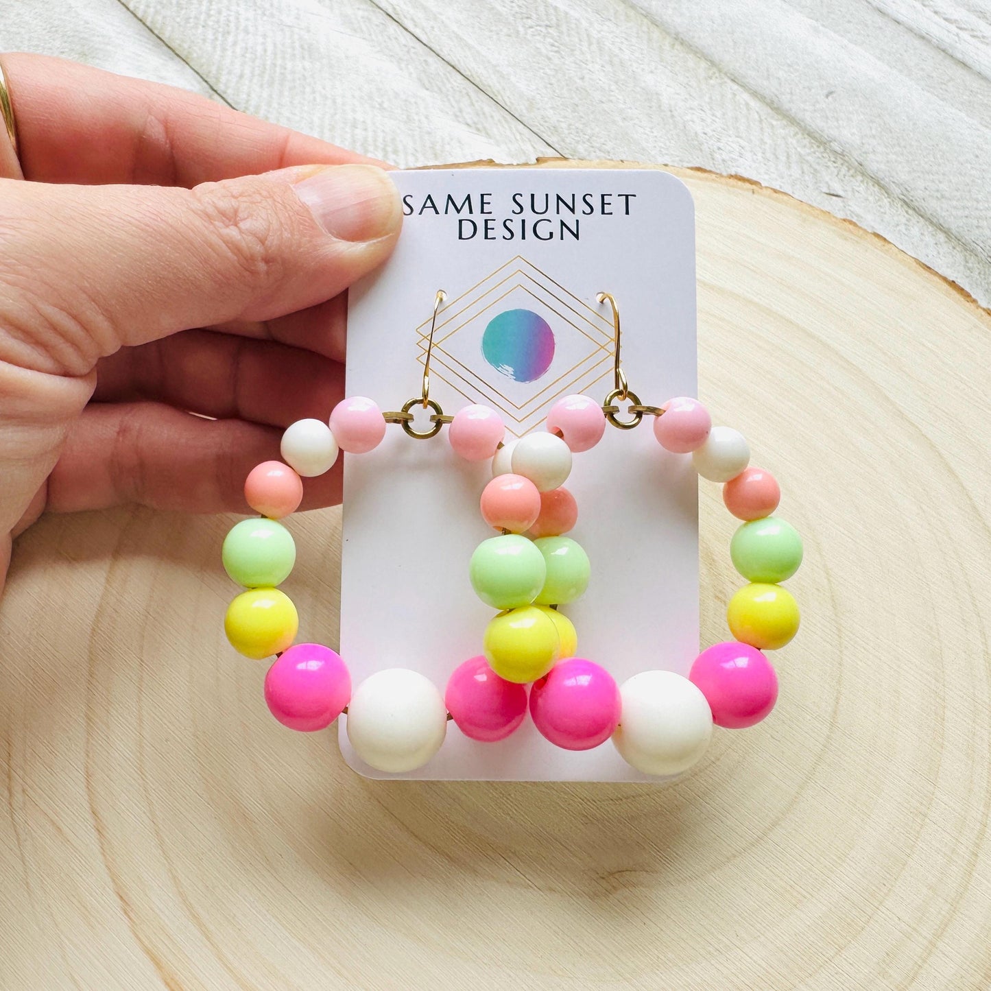 Pastel Earrings, Beaded Hoop Earrings, Boho Earrings Dangle, 90s Vibes, Mothers Day Gift from Daughter, Birthday Gift for Mom, Kawaii