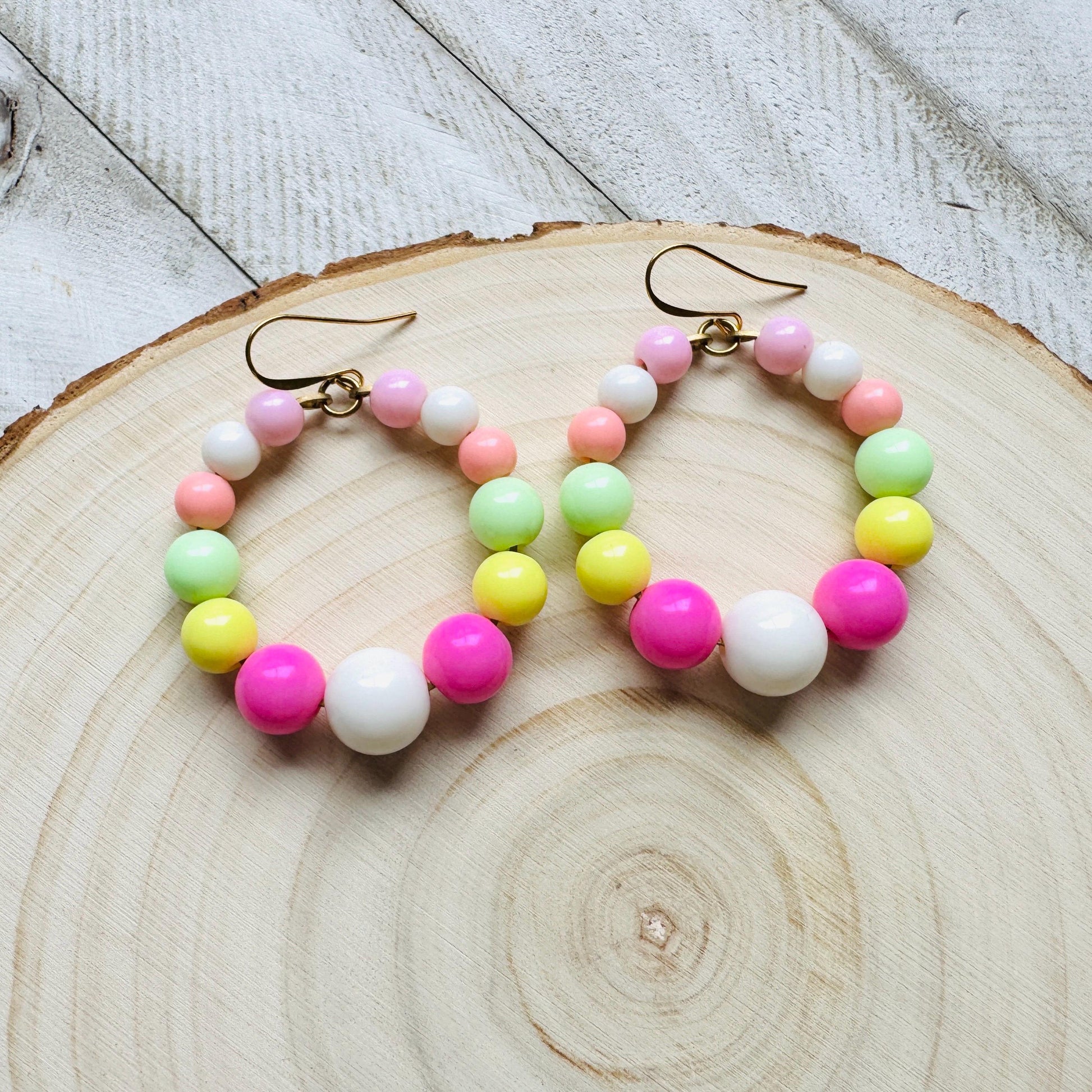 Pastel Earrings, Beaded Hoop Earrings, Boho Earrings Dangle, 90s Vibes, Mothers Day Gift from Daughter, Birthday Gift for Mom, Kawaii