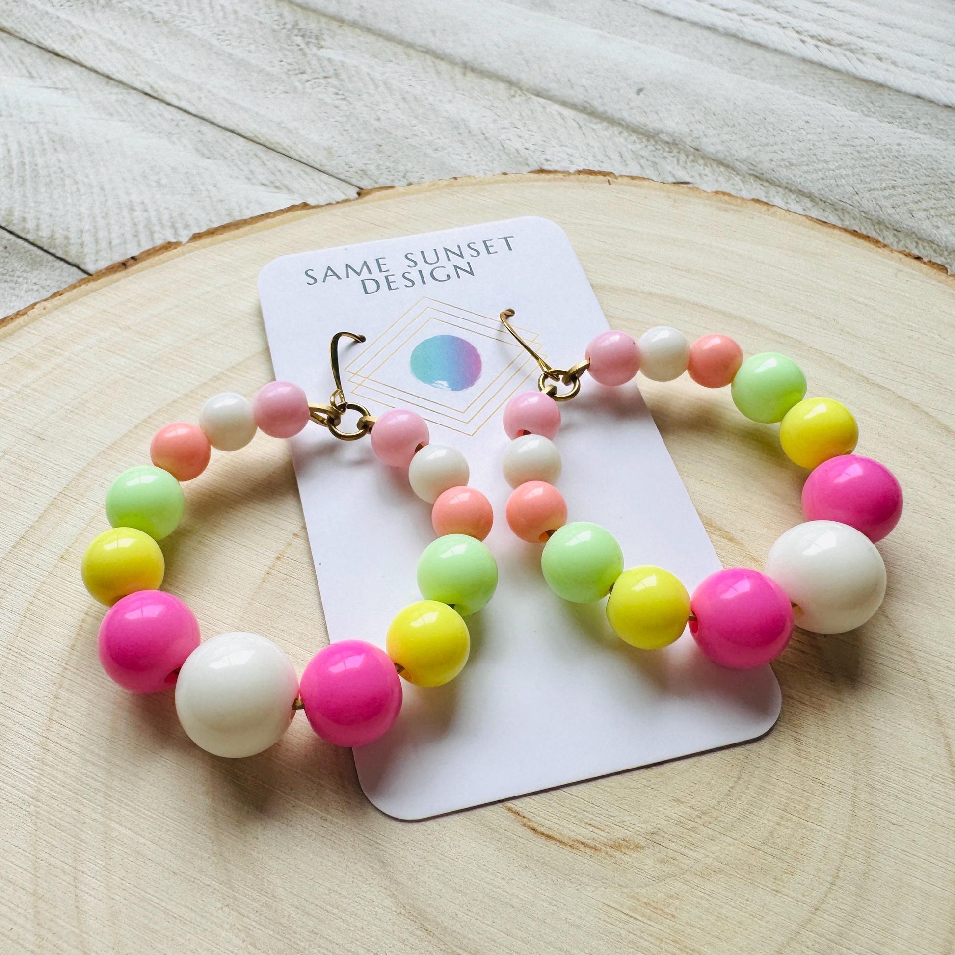 Pastel Earrings, Beaded Hoop Earrings, Boho Earrings Dangle, 90s Vibes, Mothers Day Gift from Daughter, Birthday Gift for Mom, Kawaii