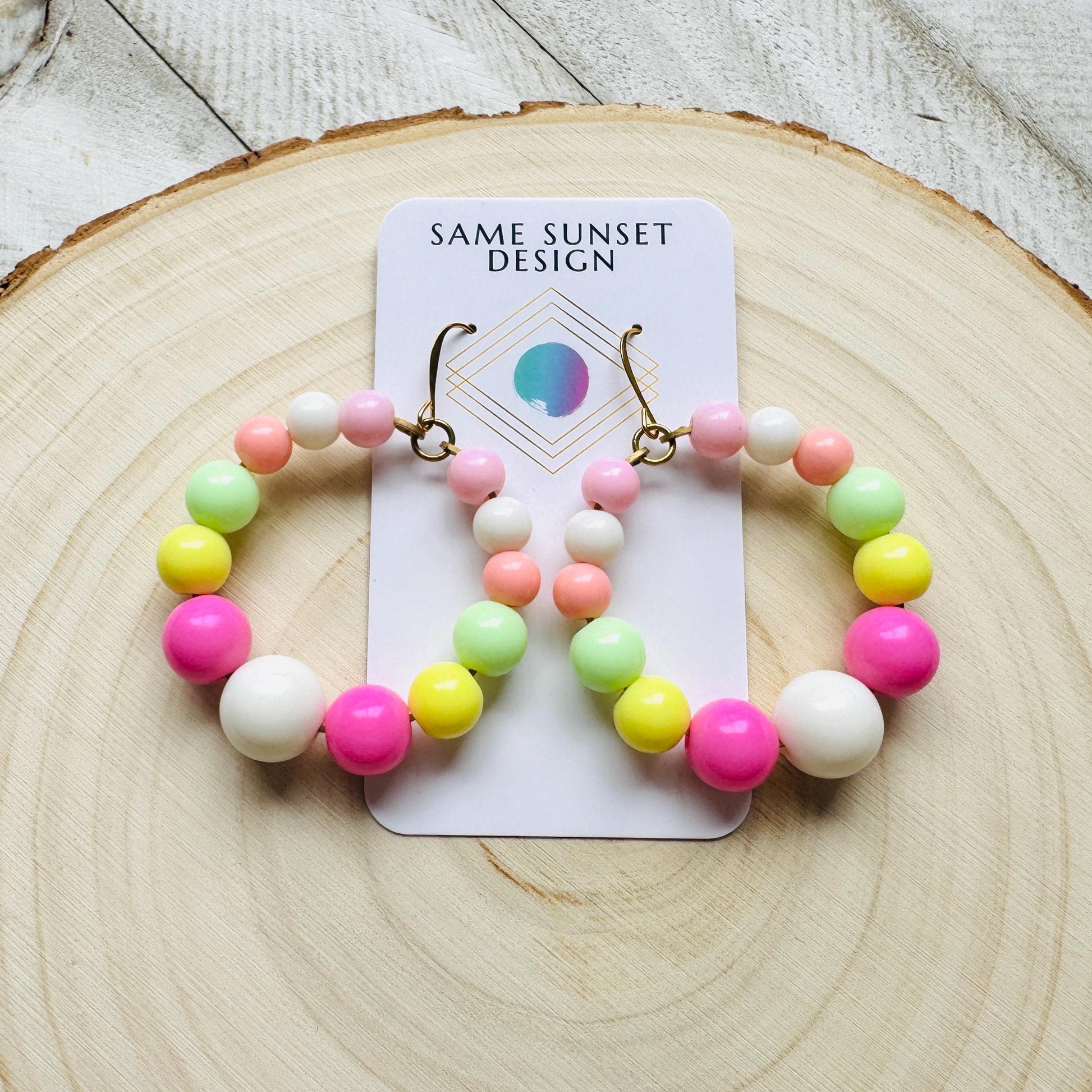 Pastel Earrings, Beaded Hoop Earrings, Boho Earrings Dangle, 90s Vibes, Mothers Day Gift from Daughter, Birthday Gift for Mom, Kawaii