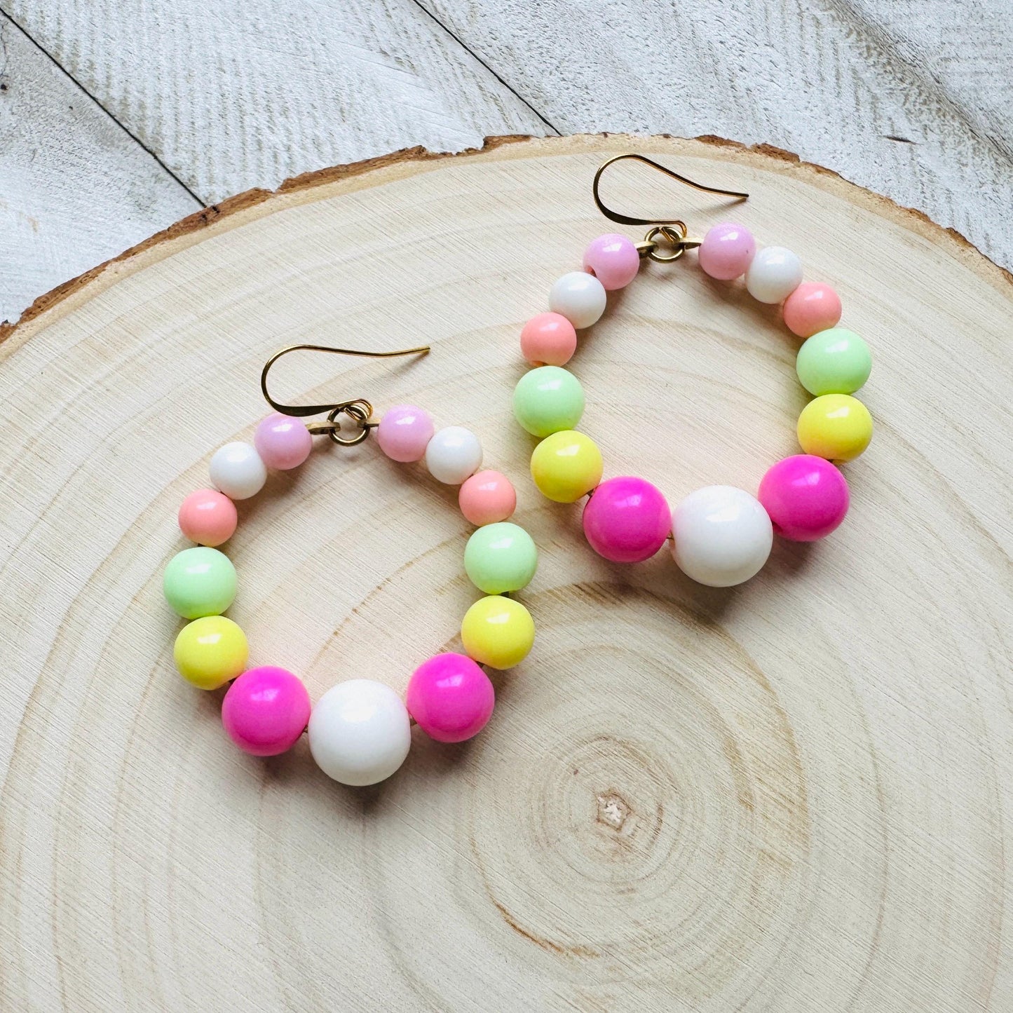 Pastel Earrings, Beaded Hoop Earrings, Boho Earrings Dangle, 90s Vibes, Mothers Day Gift from Daughter, Birthday Gift for Mom, Kawaii