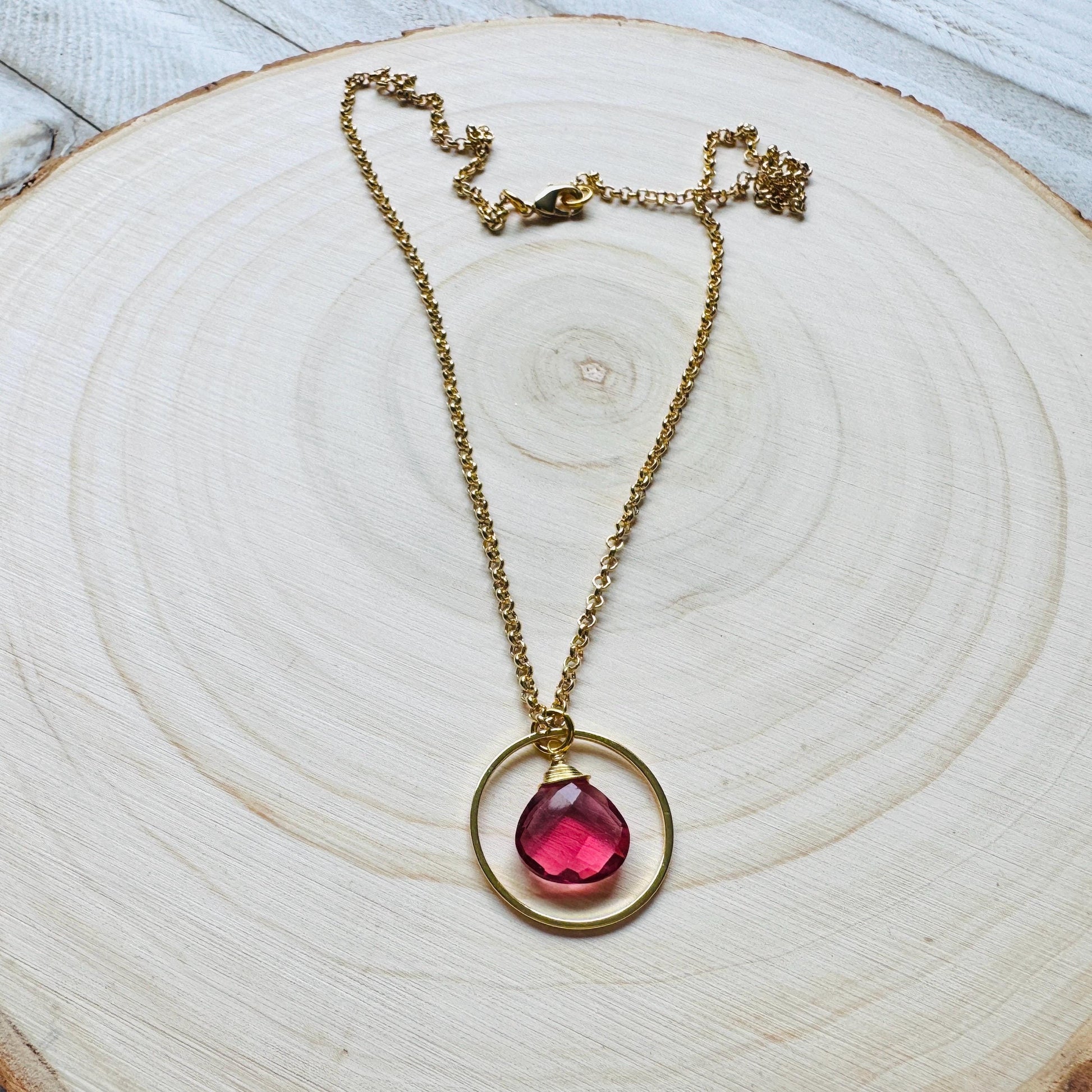 Pink Tourmaline Necklace, Gold Necklace, Boho Necklace, Geometric Jewelry, Mothers Day Gift from Daughter, Graduation Gifts, Elegant