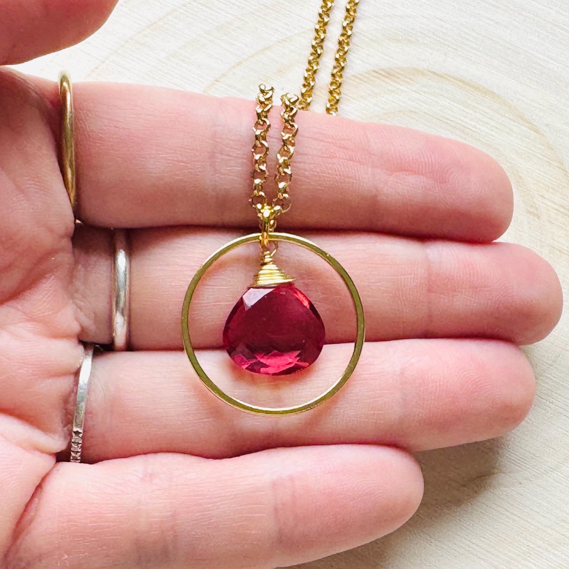 Pink Tourmaline Necklace, Gold Necklace, Boho Necklace, Geometric Jewelry, Mothers Day Gift from Daughter, Graduation Gifts, Elegant