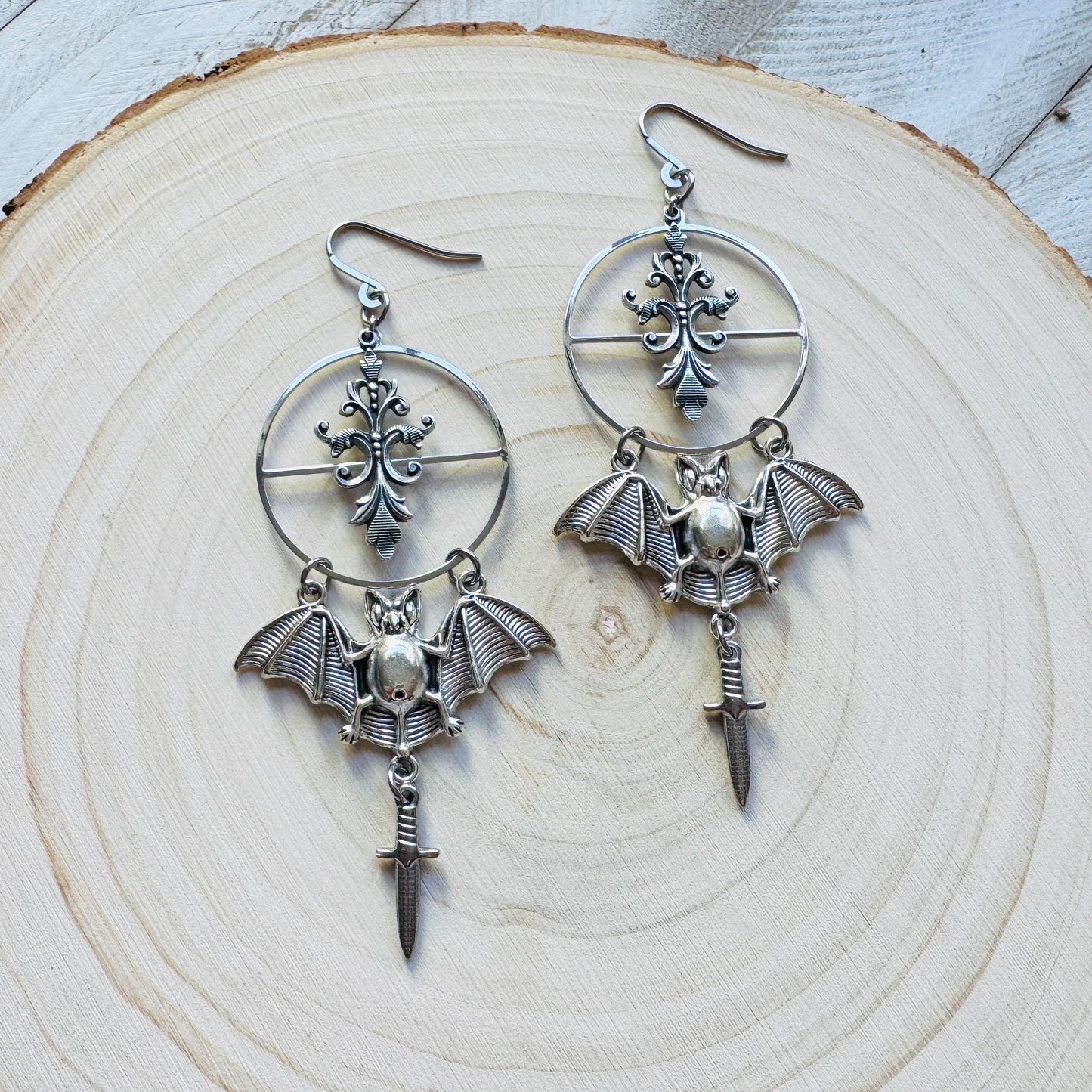 Bat Earrings, Dagger Earrings, Goth Punk Alternative Witchy Jewelry, Gothic Earrings for Women, Trendy Jewelry 2025, Birthday Gift for Mom