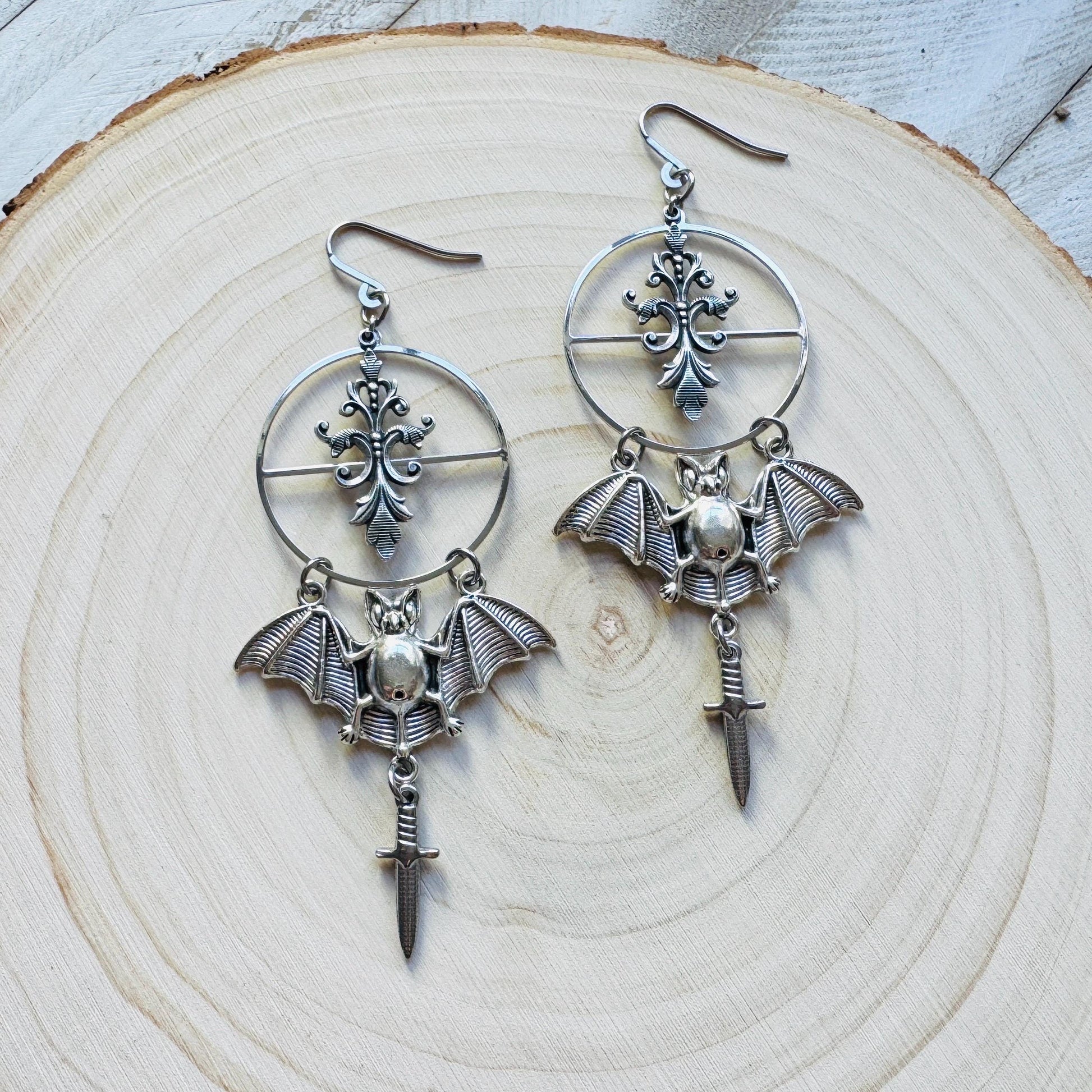 Bat Earrings, Dagger Earrings, Goth Punk Alternative Witchy Jewelry, Gothic Earrings for Women, Trendy Jewelry 2025, Birthday Gift for Mom
