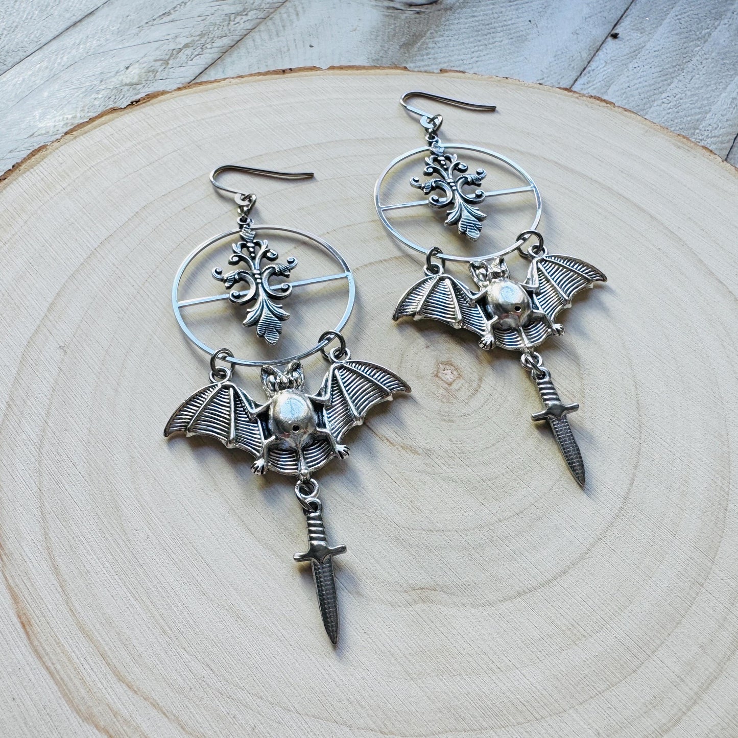Bat Earrings, Dagger Earrings, Goth Punk Alternative Witchy Jewelry, Gothic Earrings for Women, Trendy Jewelry 2025, Birthday Gift for Mom