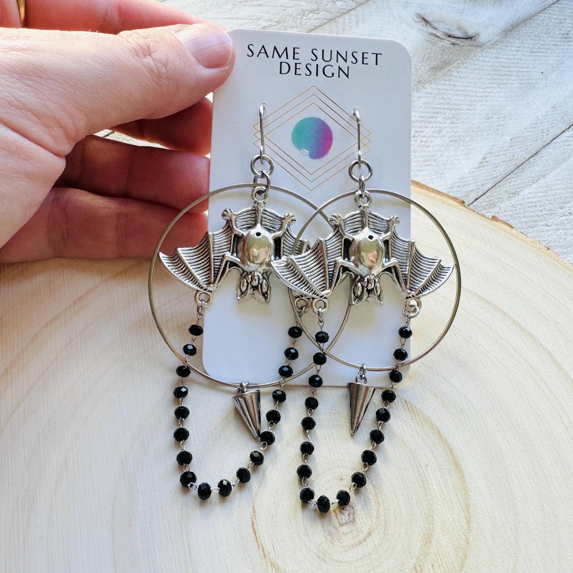 Bat Earrings, Silver Earrings, Spike Earrings, Punk Jewelry, Minimalistic Witchy Jewelry, Gothic Earrings for Women, Birthday Gift for Mom