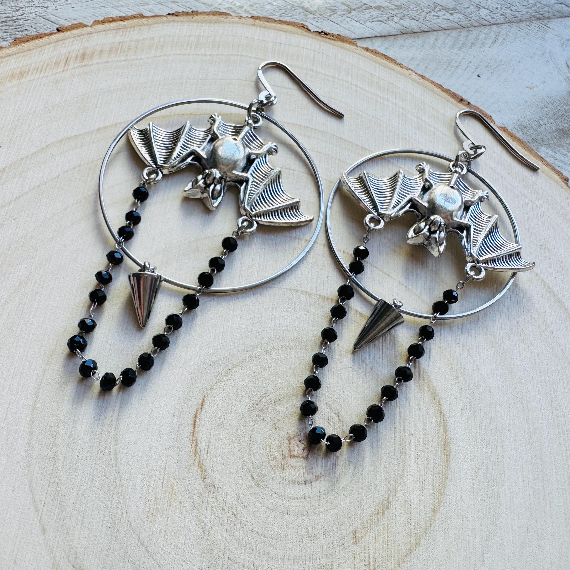 Bat Earrings, Silver Earrings, Spike Earrings, Punk Jewelry, Minimalistic Witchy Jewelry, Gothic Earrings for Women, Birthday Gift for Mom