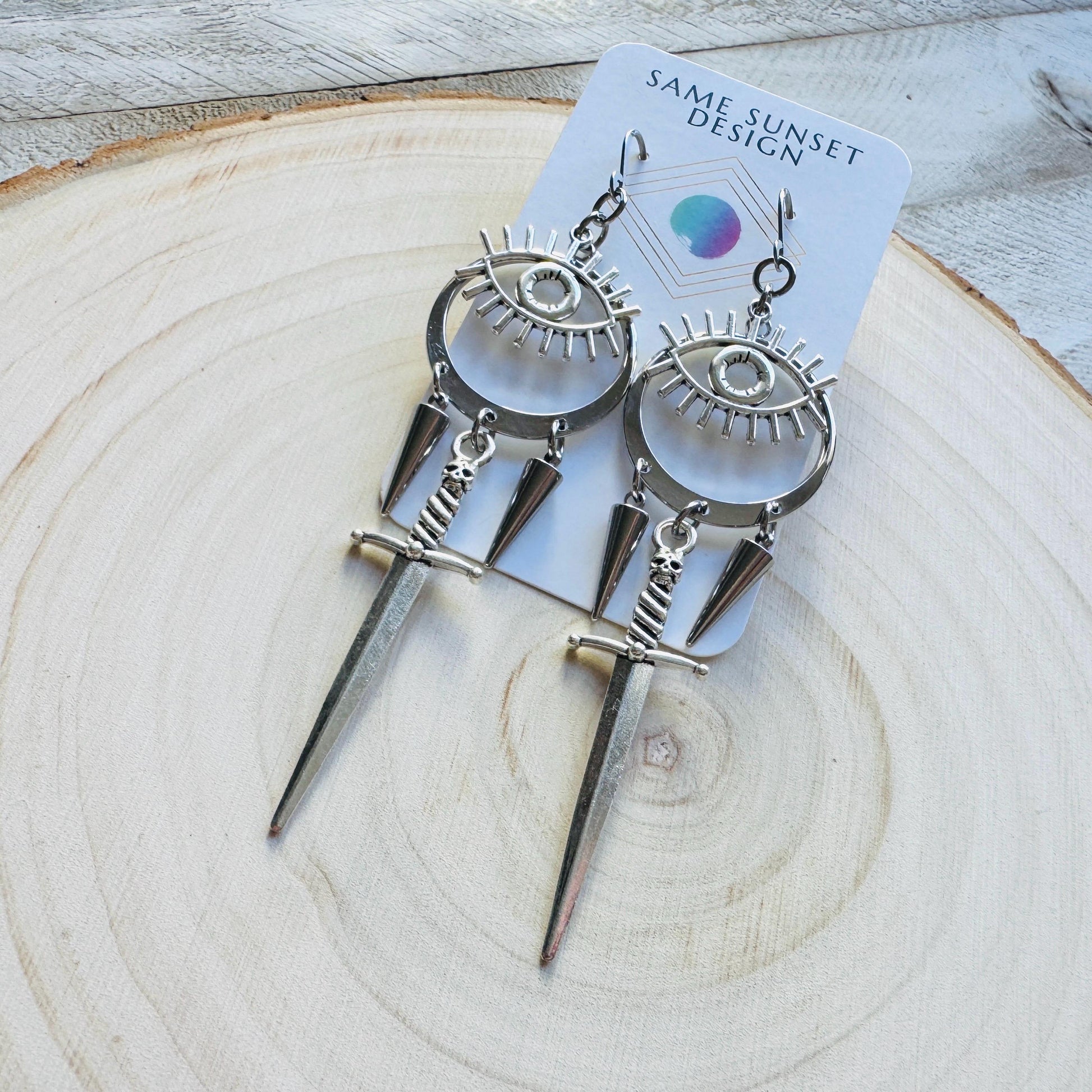 Sword Earrings, Eye Earrings, Spike Earrings, Goth Earrings for Women, Punk Jewelry, Minimalistic Witchy Jewelry, Birthday Gift for Daughter